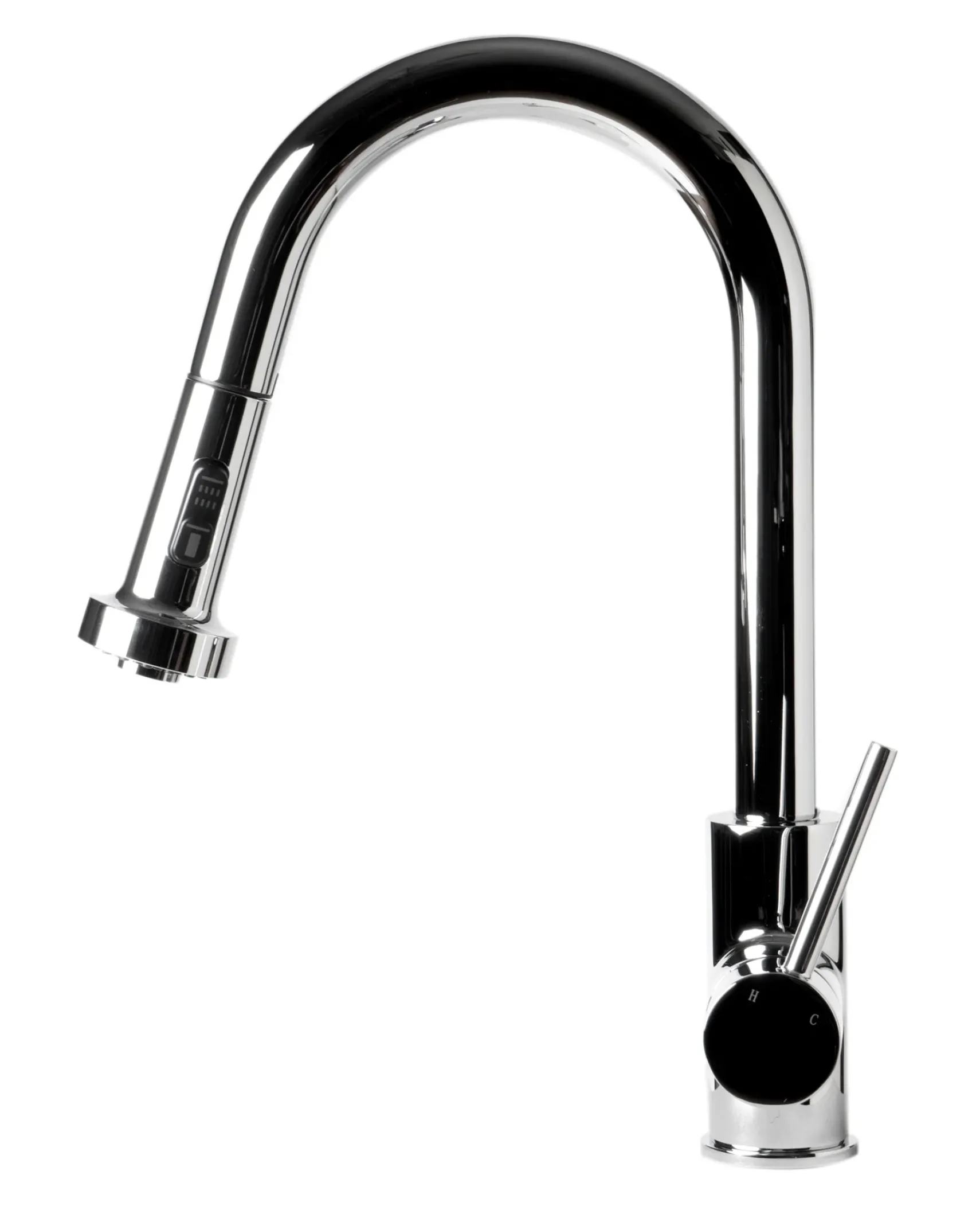 ALFI brand 1.66 GPM Lever Gooseneck Spout Touchless Kitchen Faucet, Modern, Gray, Pull Down, Polished Chrome, ABKF3262-PC