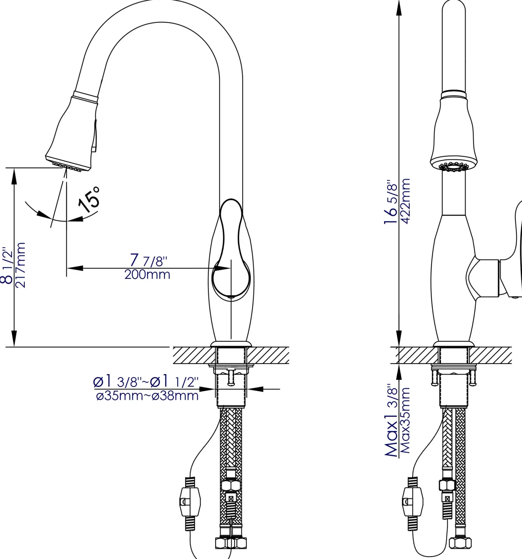 ALFI brand 1.8 GPM Lever Gooseneck Spout Touch Kitchen Faucet, Gray, Pull Down, Polished Chrome, Traditional, ABKF3783-PC