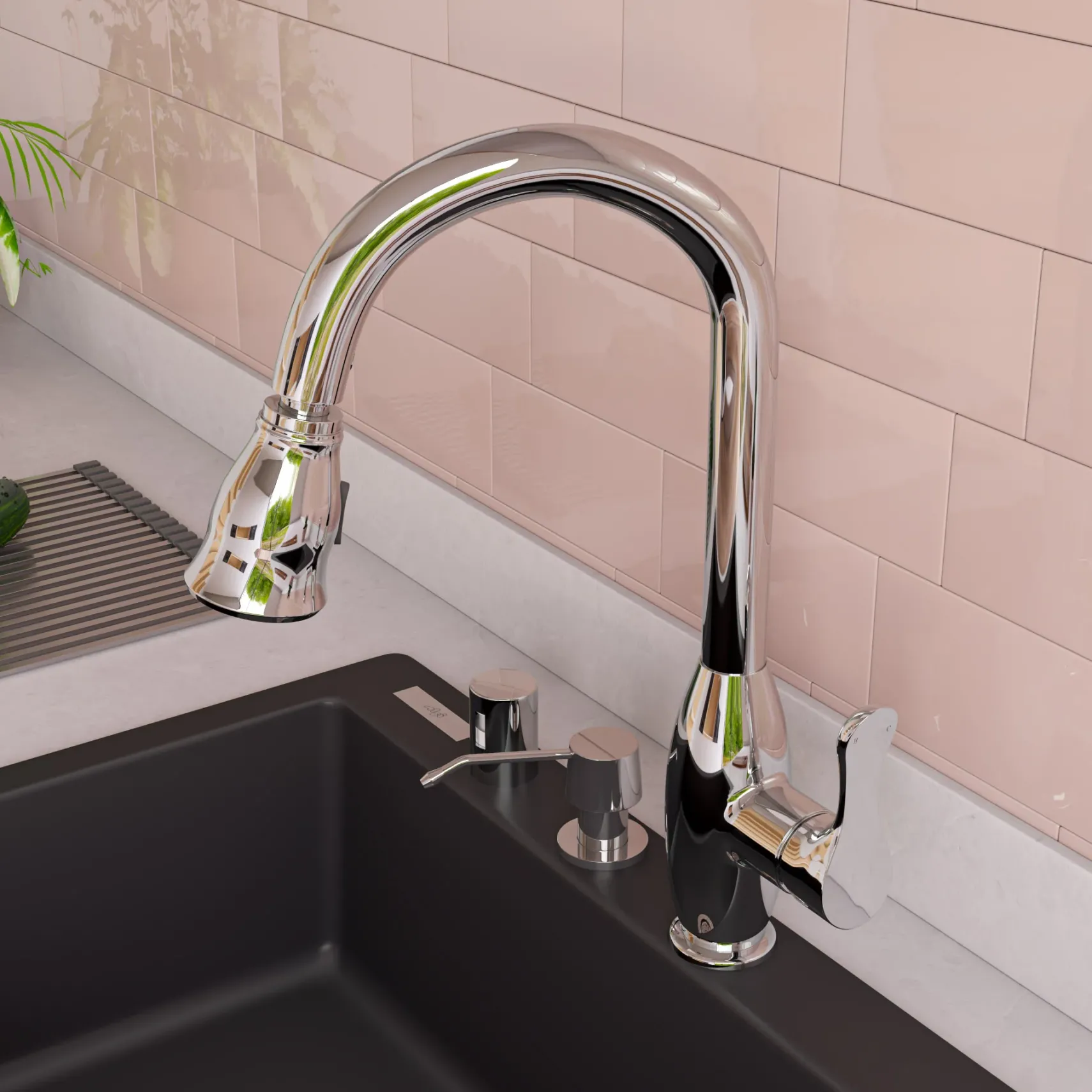 ALFI brand 1.8 GPM Lever Gooseneck Spout Touch Kitchen Faucet, Gray, Pull Down, Polished Chrome, Traditional, ABKF3783-PC