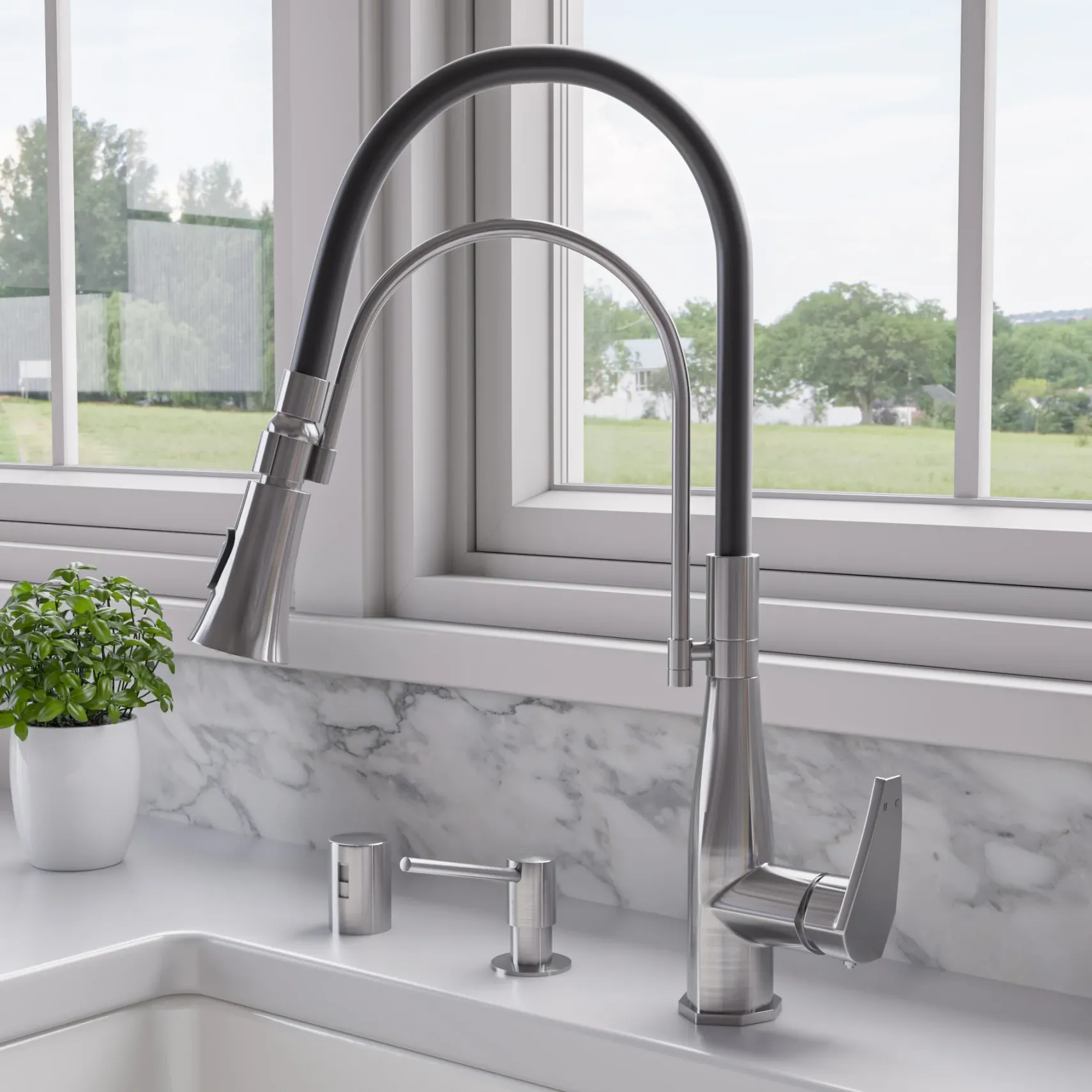 ALFI brand 1.8 GPM Lever Gooseneck Spout Touch Kitchen Faucet, Modern, Gray, Brushed Nickel, ABKF3001-BN