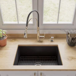 ALFI brand 1.8 GPM Lever Gooseneck Spout Touch Kitchen Faucet, Modern, Gray, Brushed Nickel, ABKF3001-BN