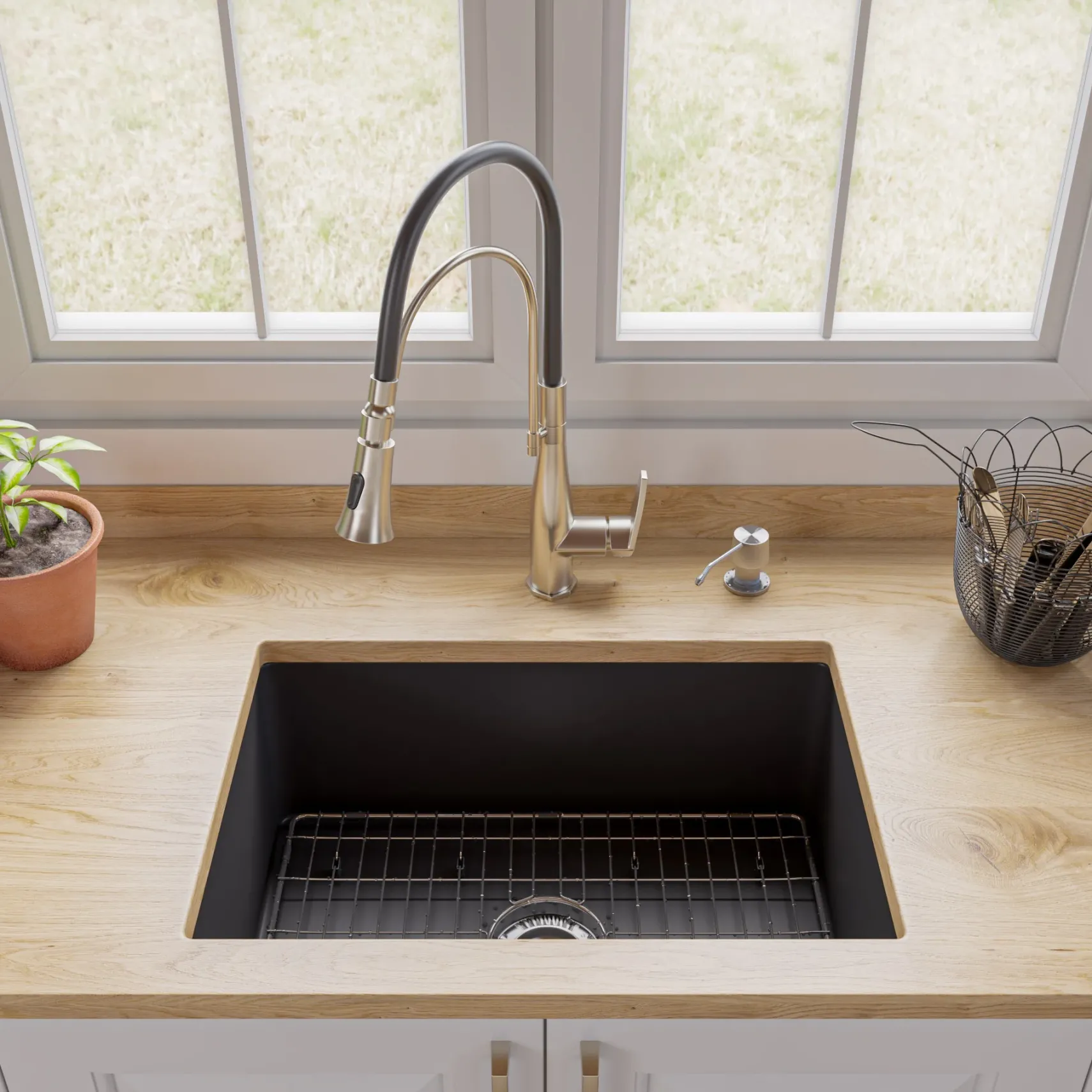 ALFI brand 1.8 GPM Lever Gooseneck Spout Touch Kitchen Faucet, Modern, Gray, Brushed Nickel, ABKF3001-BN