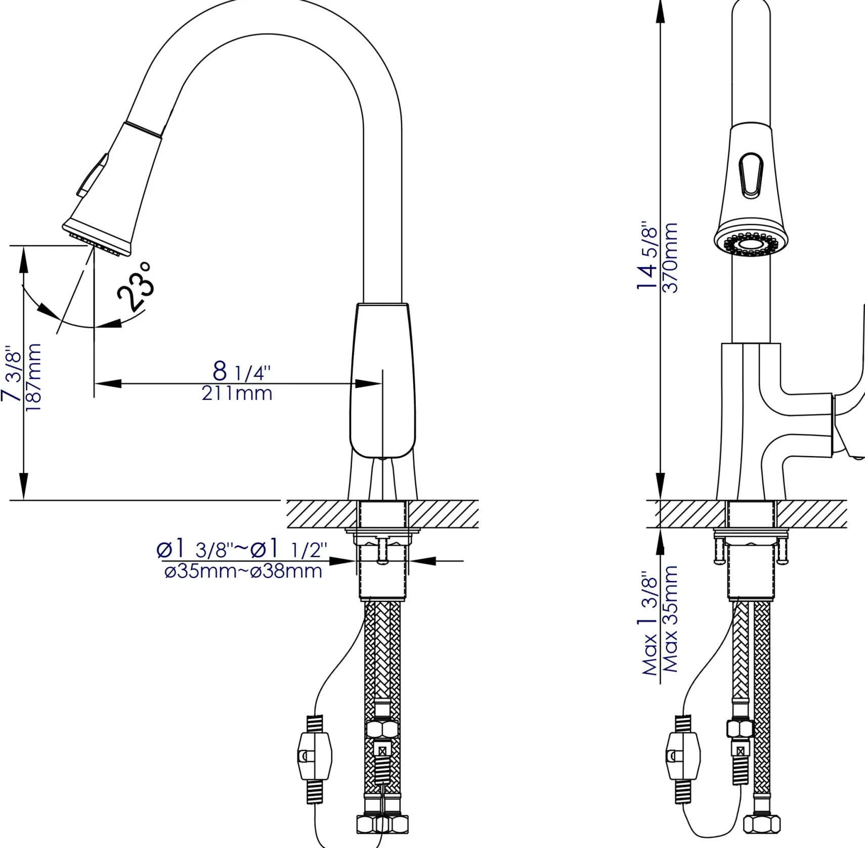 ALFI brand 1.8 GPM Lever Gooseneck Spout Touch Kitchen Faucet, Modern, Gray, Pull Down, Polished Chrome, ABKF3889-PC