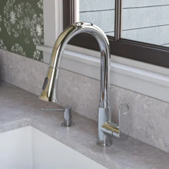 ALFI brand 1.8 GPM Lever Gooseneck Spout Touch Kitchen Faucet, Modern, Gray, Pull Down, Polished Chrome, ABKF3480-PC