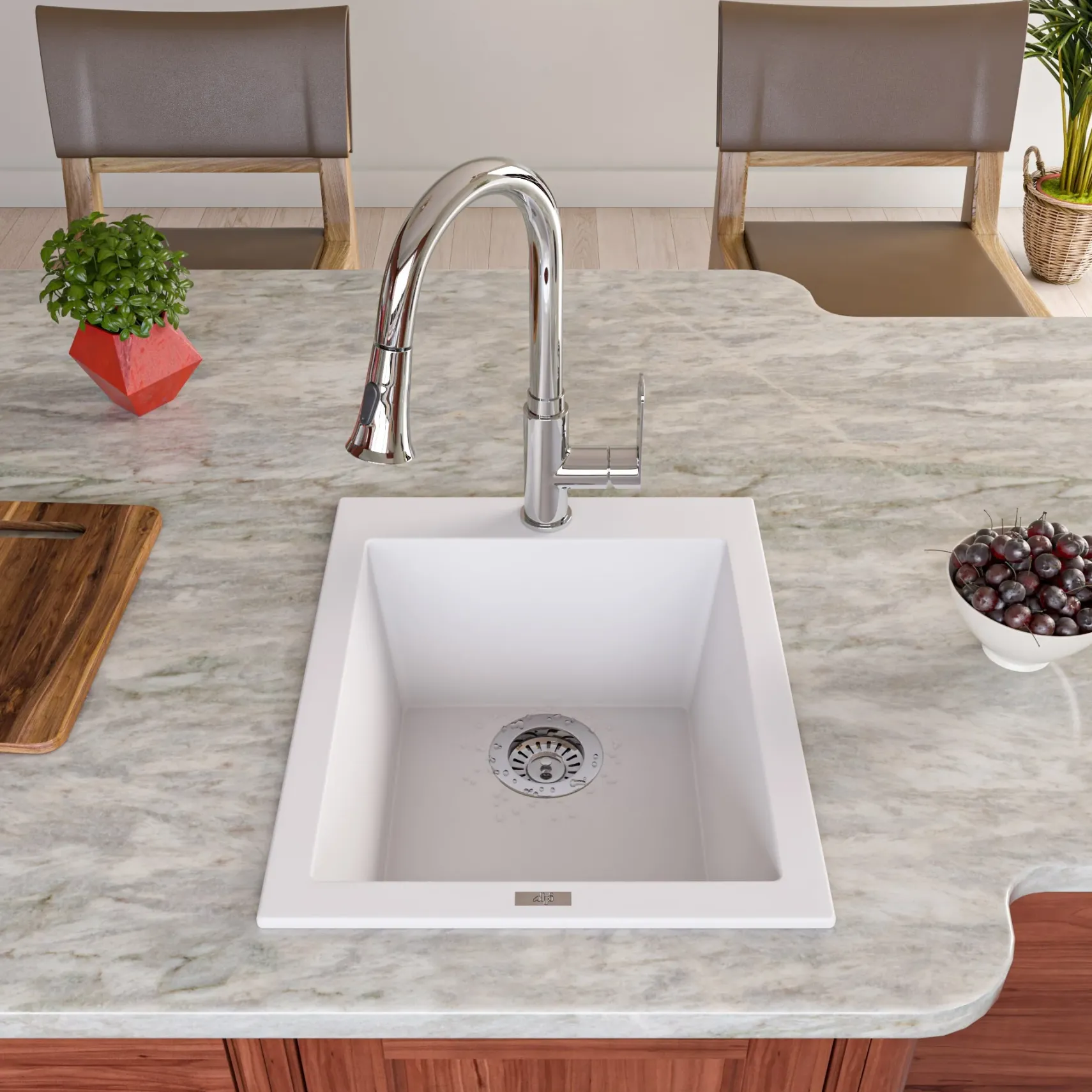 ALFI brand 1.8 GPM Lever Gooseneck Spout Touch Kitchen Faucet, Modern, Gray, Pull Down, Polished Chrome, ABKF3480-PC