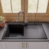 ALFI brand 1.66 GPM Lever Gooseneck Spout Touchless Kitchen Faucet, Modern, Gray, Pull Down, Brushed Nickel, ABKF3262-BN