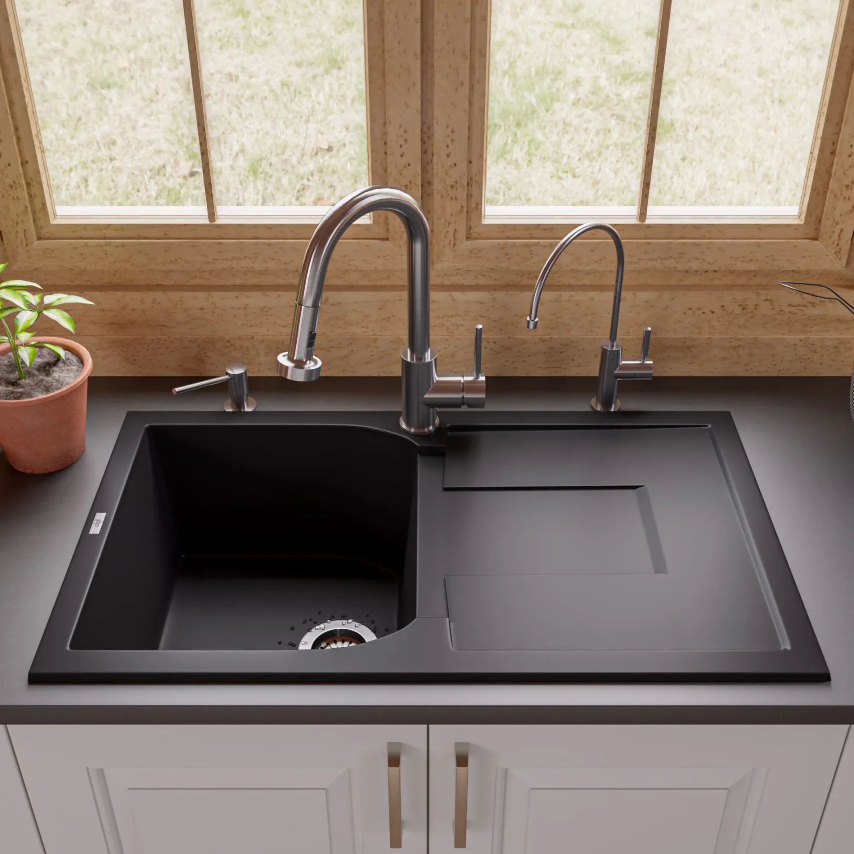 ALFI brand 1.66 GPM Lever Gooseneck Spout Touchless Kitchen Faucet, Modern, Gray, Pull Down, Brushed Nickel, ABKF3262-BN