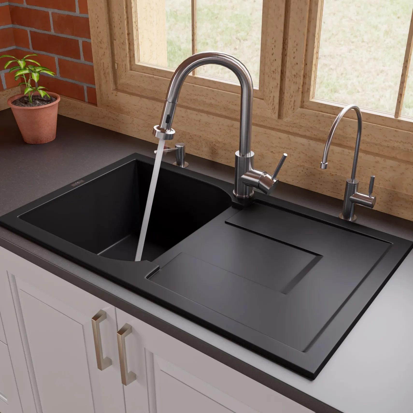 ALFI brand 1.66 GPM Lever Gooseneck Spout Touchless Kitchen Faucet, Modern, Gray, Pull Down, Brushed Nickel, ABKF3262-BN