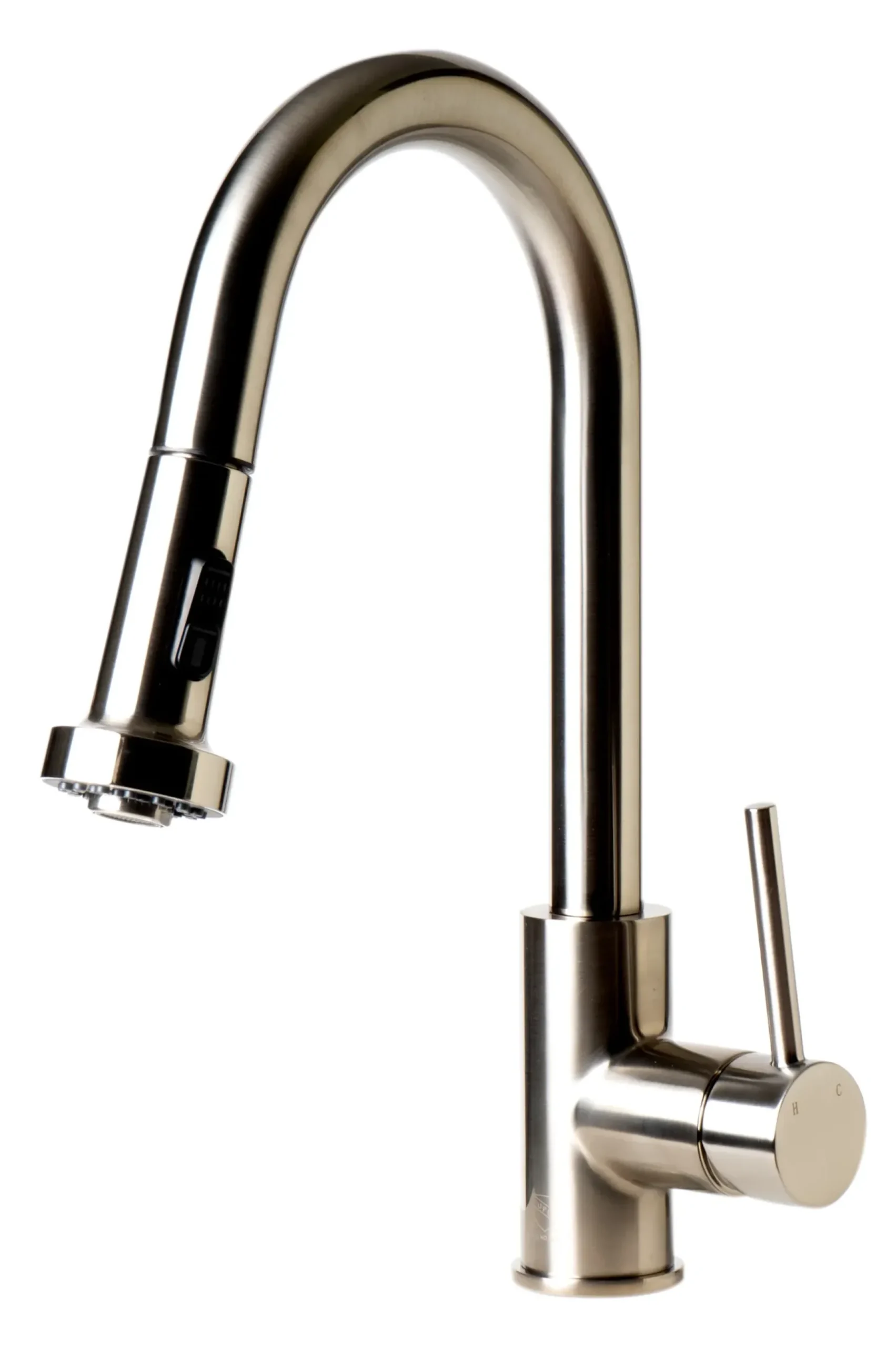 ALFI brand 1.66 GPM Lever Gooseneck Spout Touchless Kitchen Faucet, Modern, Gray, Pull Down, Brushed Nickel, ABKF3262-BN