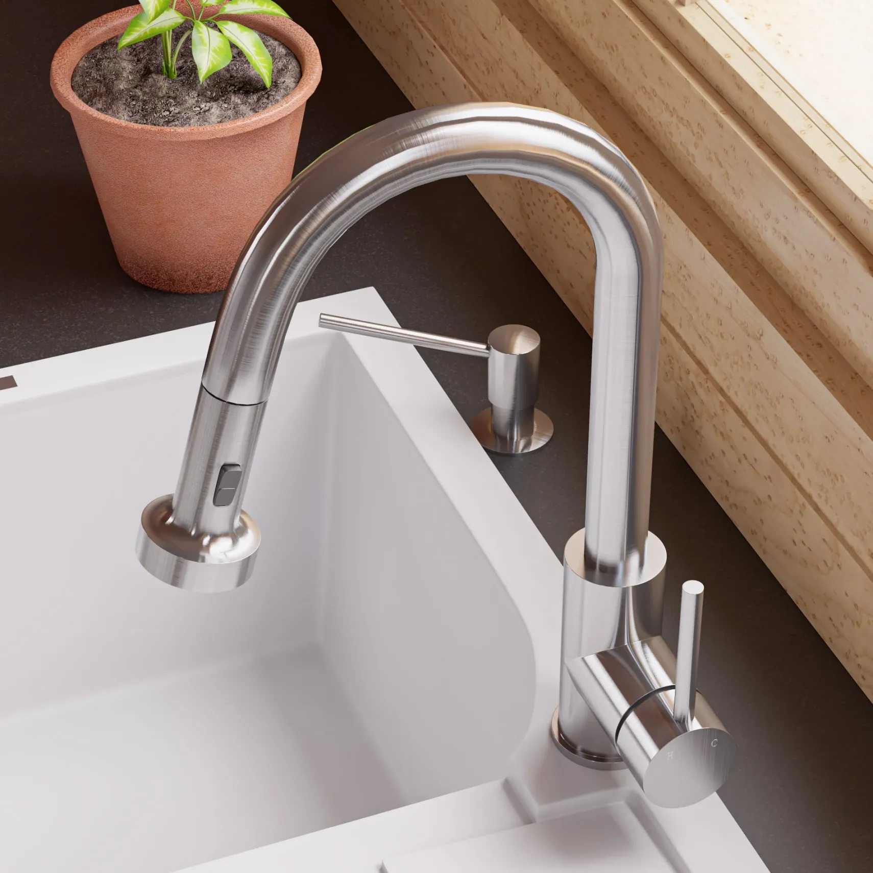 ALFI brand 1.66 GPM Lever Gooseneck Spout Touchless Kitchen Faucet, Modern, Gray, Pull Down, Brushed Nickel, ABKF3262-BN