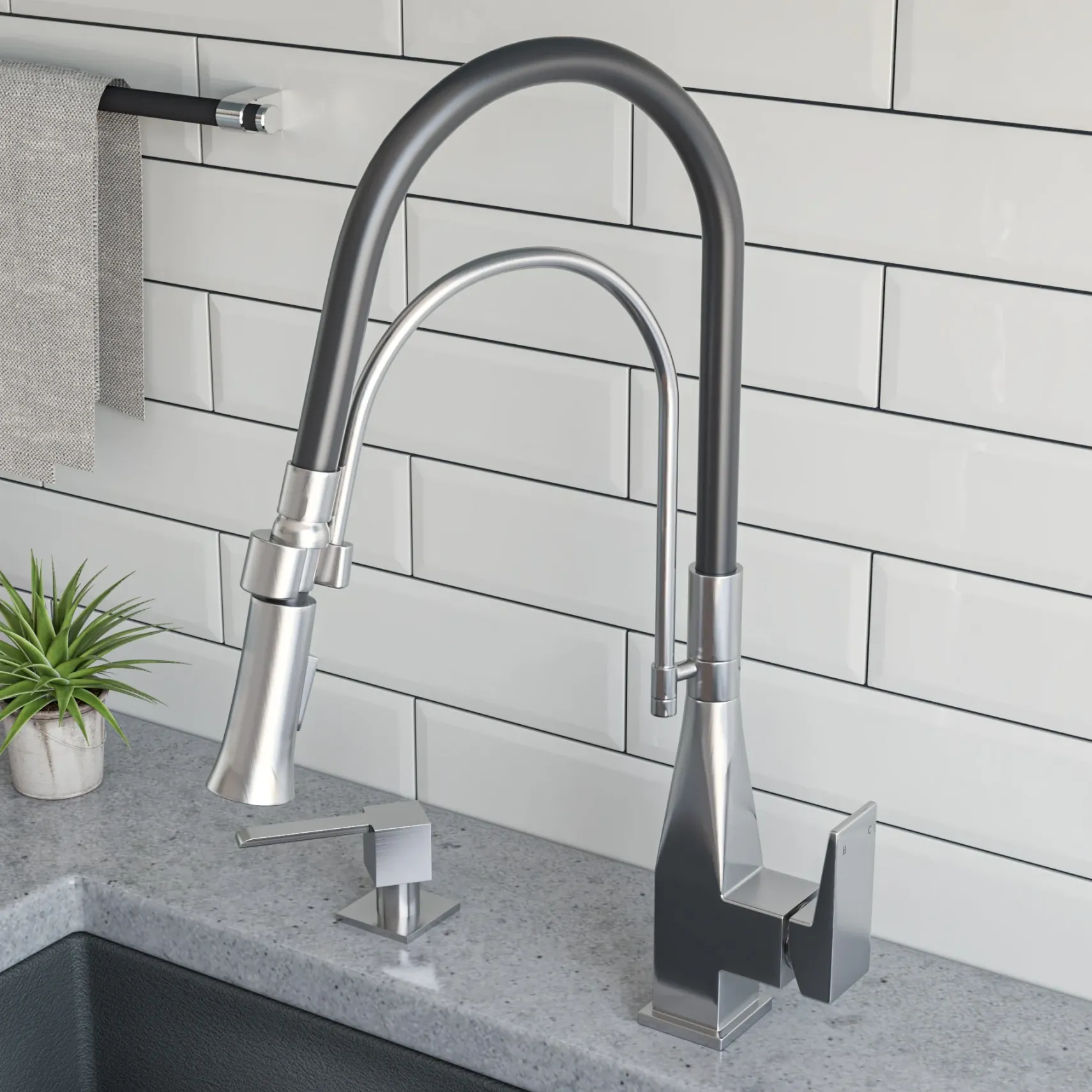 ALFI brand 1.8 GPM Lever Gooseneck Spout Touch Kitchen Faucet, Modern, Gray, Brushed Nickel, ABKF3023-BN