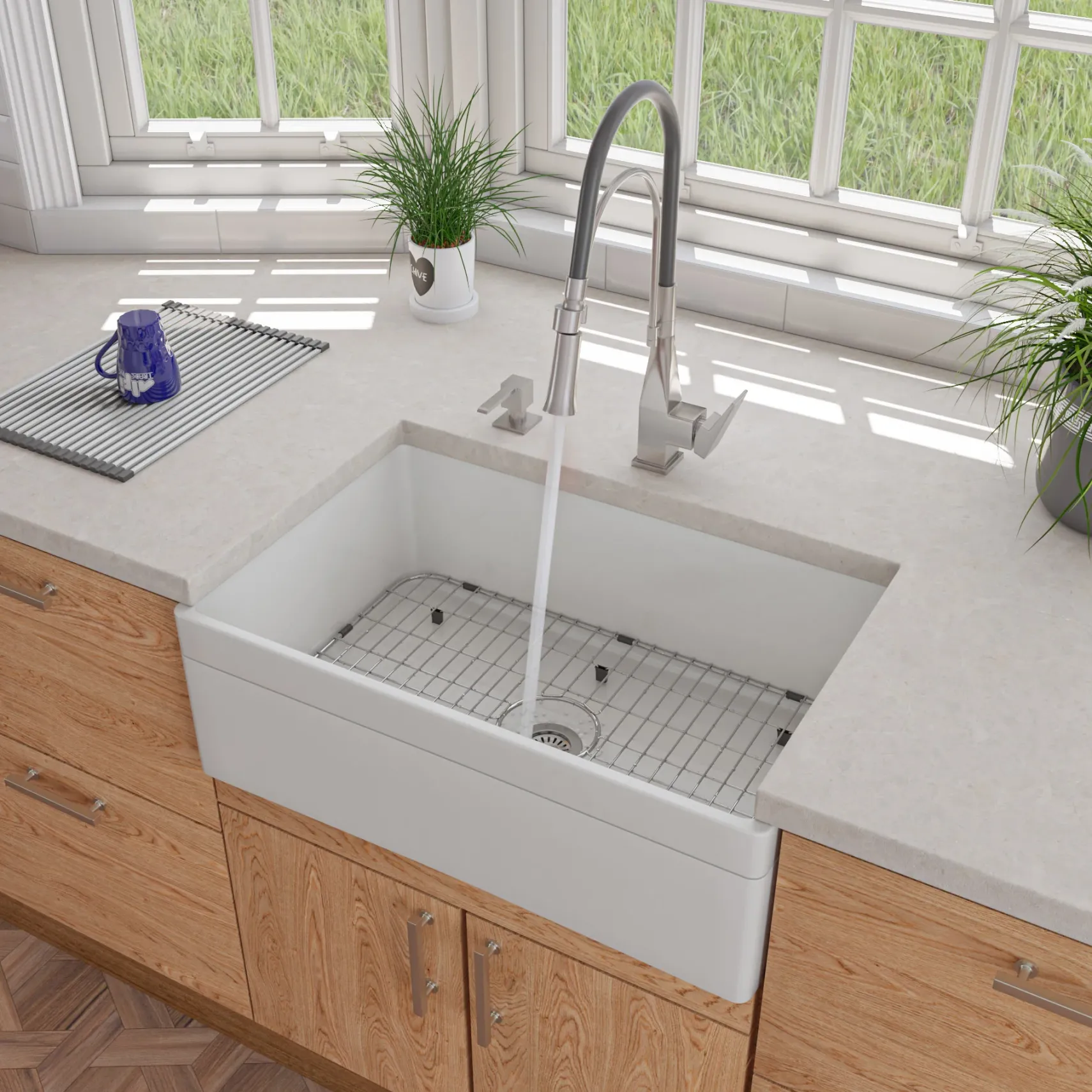 ALFI brand 1.8 GPM Lever Gooseneck Spout Touch Kitchen Faucet, Modern, Gray, Brushed Nickel, ABKF3023-BN