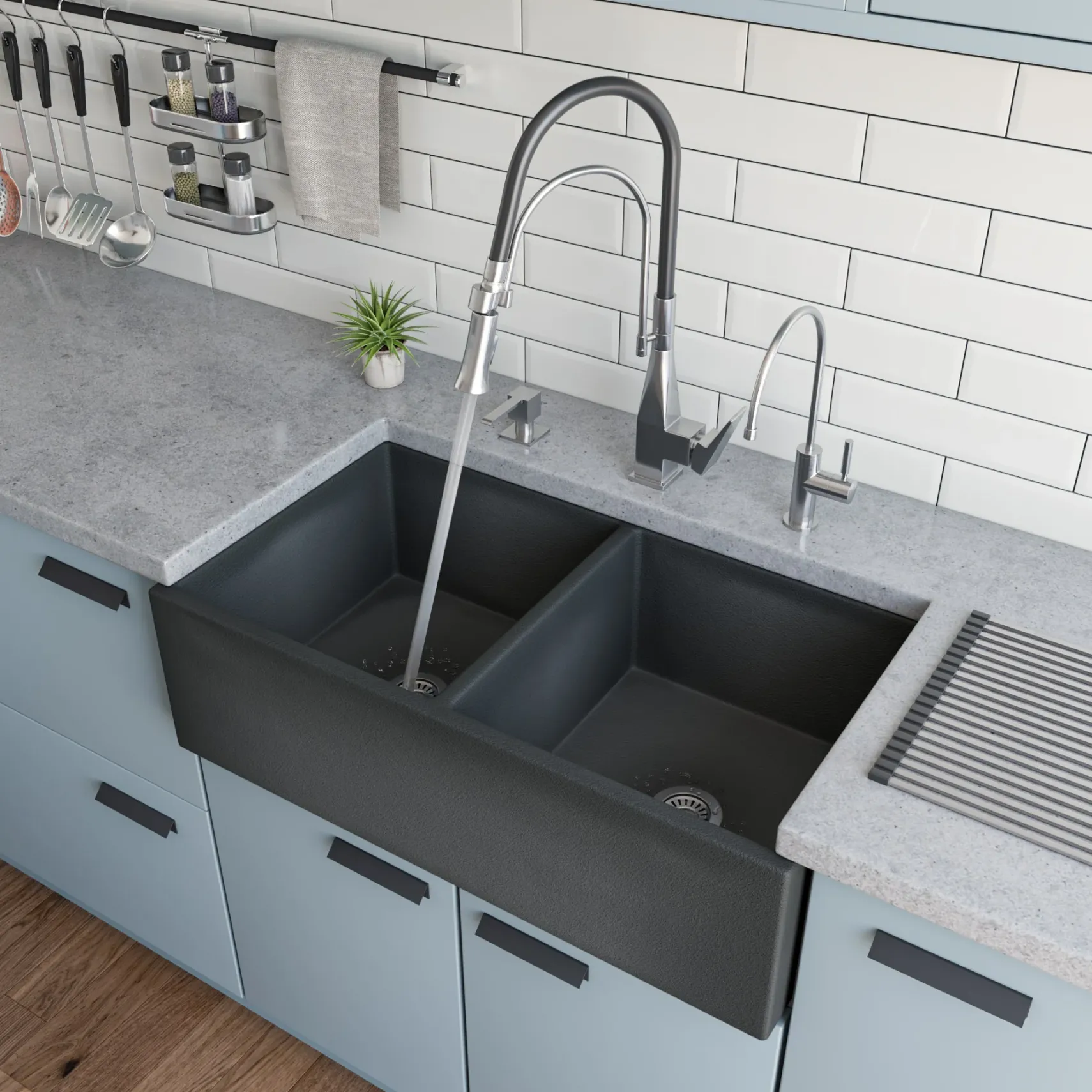 ALFI brand 1.8 GPM Lever Gooseneck Spout Touch Kitchen Faucet, Modern, Gray, Brushed Nickel, ABKF3023-BN