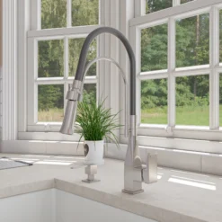 ALFI brand 1.8 GPM Lever Gooseneck Spout Touch Kitchen Faucet, Modern, Gray, Brushed Nickel, ABKF3023-BN
