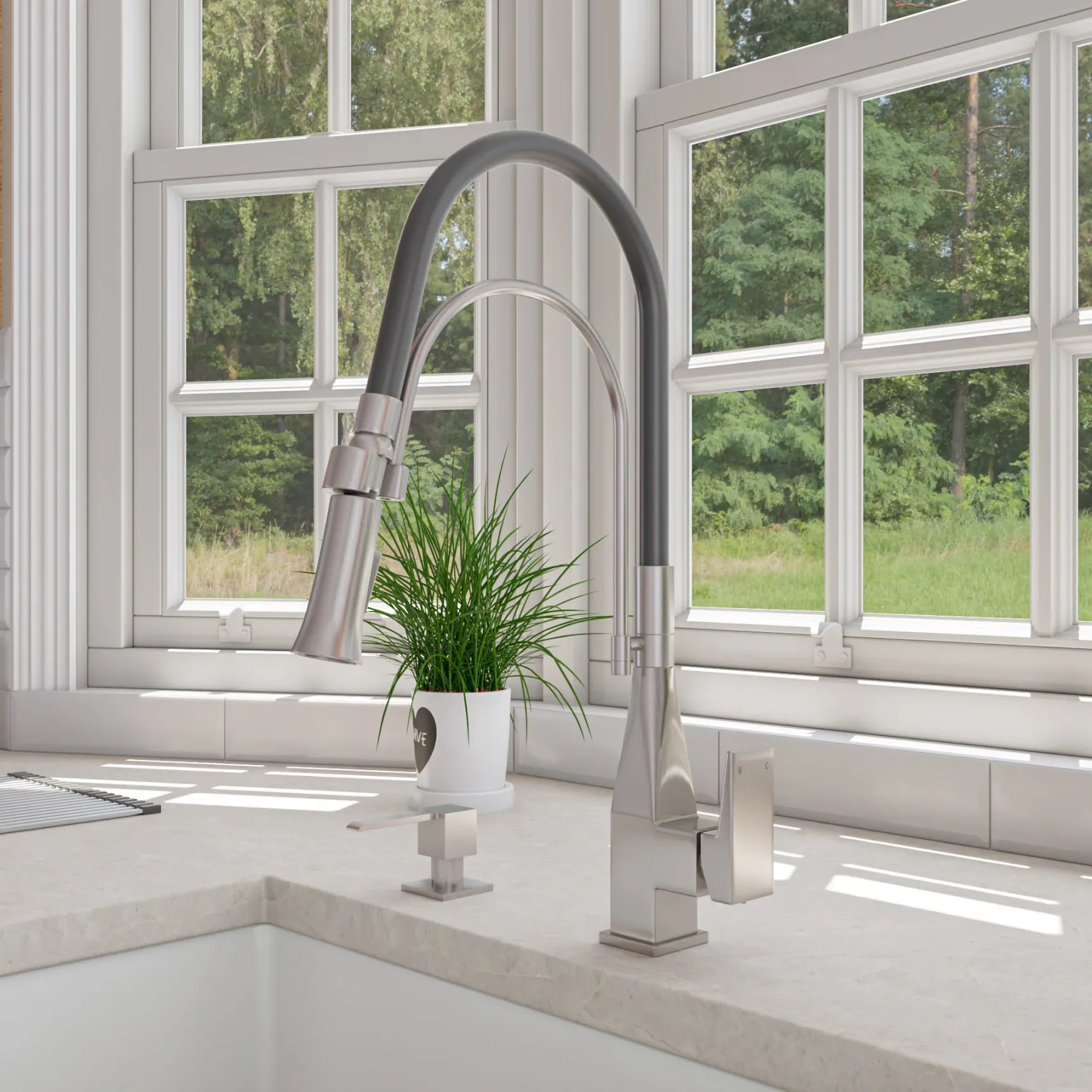 ALFI brand 1.8 GPM Lever Gooseneck Spout Touch Kitchen Faucet, Modern, Gray, Brushed Nickel, ABKF3023-BN