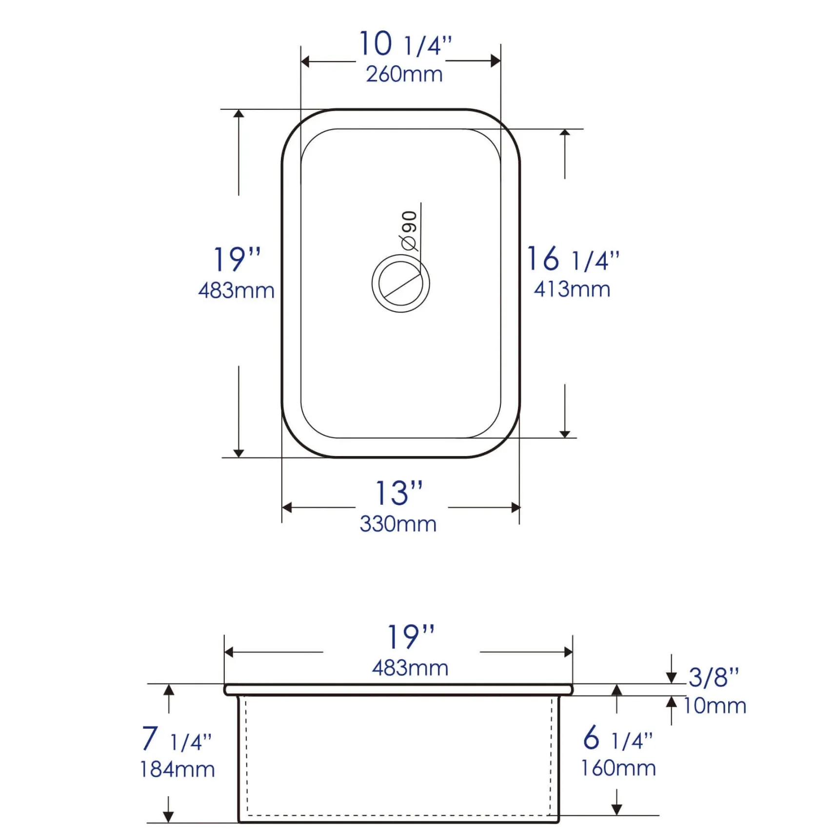 ALFI brand 19" Rectangle Fireclay Bar/Prep Sink, White, ABF1319UD-W