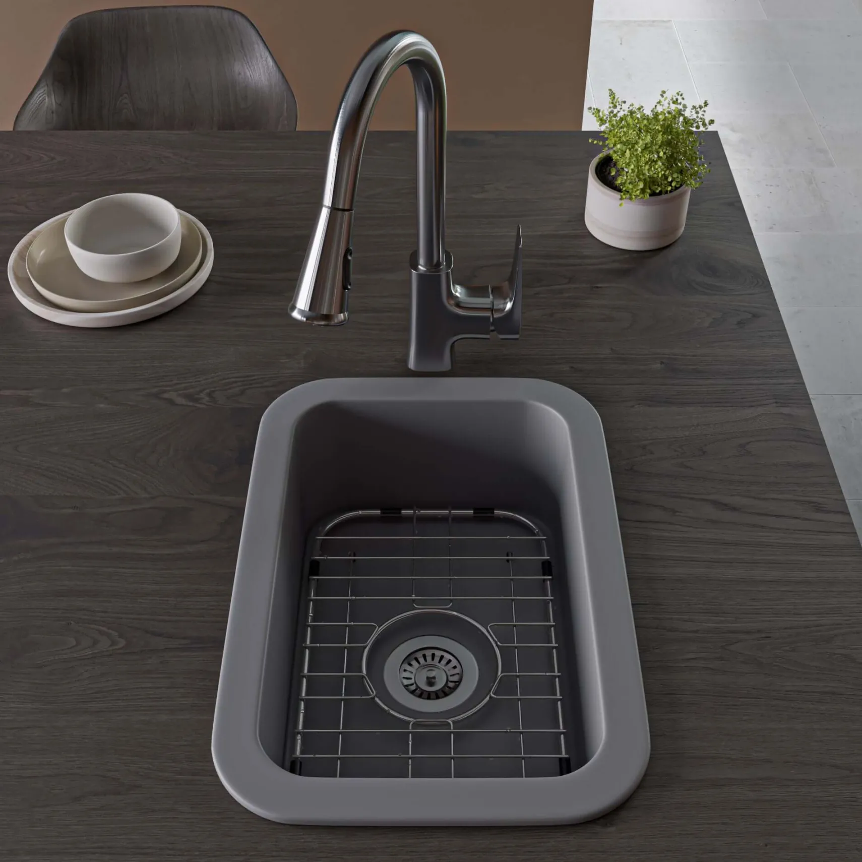 ALFI brand 19" Rectangle Fireclay Bar/Prep Sink, Gray Matte, ABF1319UD-GM
