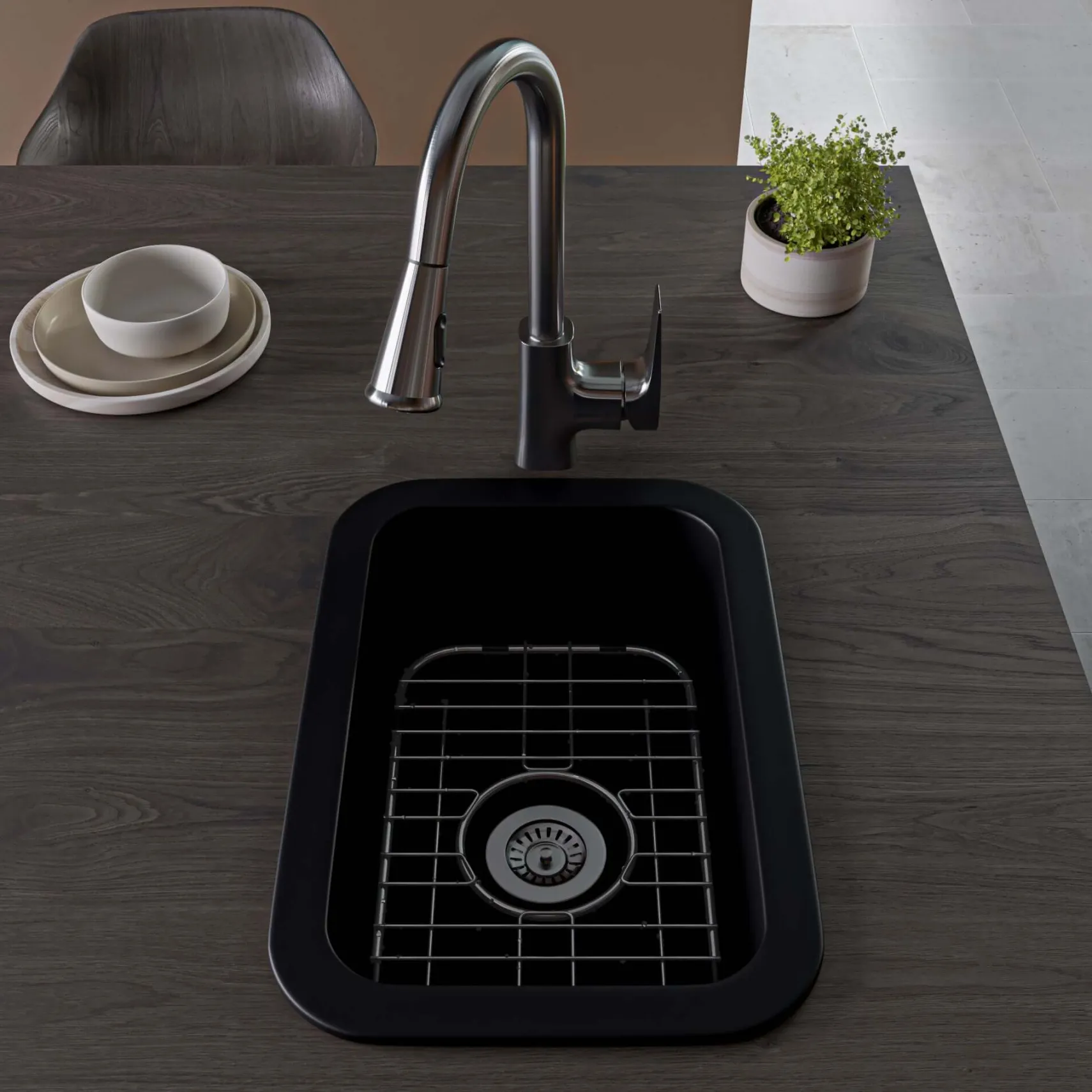 ALFI brand 19" Rectangle Fireclay Bar/Prep Sink, Black Matte, ABF1319UD-BM
