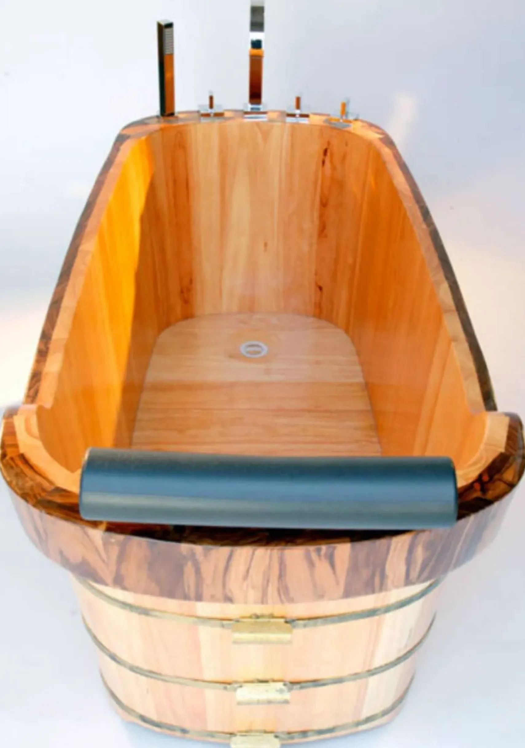 ALFI brand 59" Rubber Wood Free Standing Rectangle Bathtub with Chrome Tub Filler, Natural Wood, AB1148