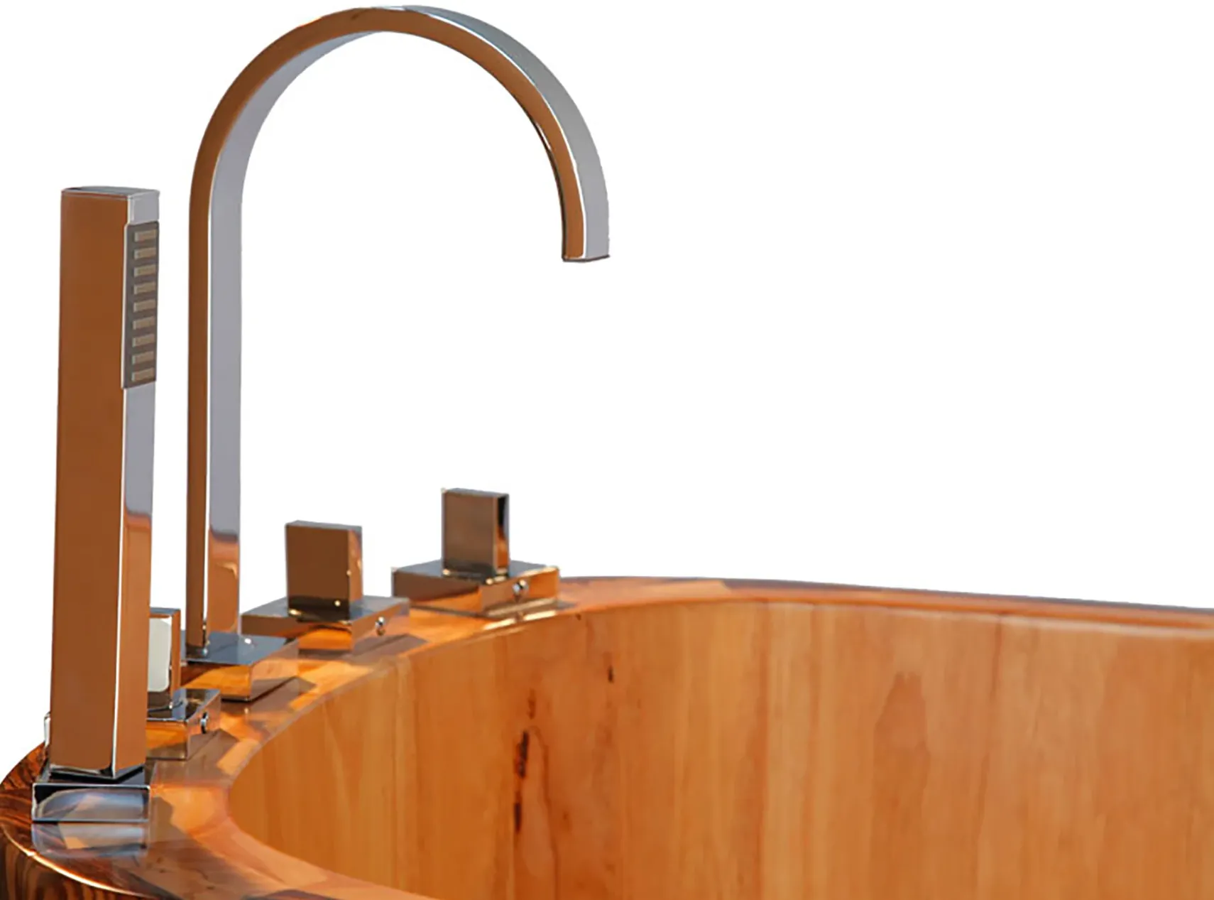 ALFI brand 59" Rubber Wood Free Standing Rectangle Bathtub with Chrome Tub Filler, Natural Wood, AB1148
