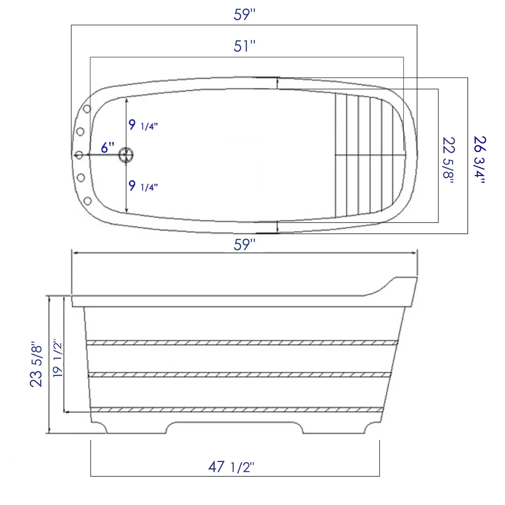 ALFI brand 59" Rubber Wood Free Standing Rectangle Bathtub with Chrome Tub Filler, Natural Wood, AB1148