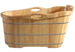 ALFI brand 57" Rubber Wood Free Standing Oval Soaking Bathtub, Natural Wood, AB1187