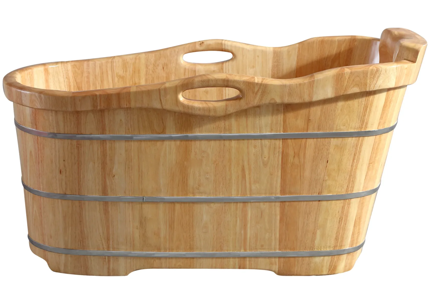 ALFI brand 57" Rubber Wood Free Standing Oval Soaking Bathtub, Natural Wood, AB1187
