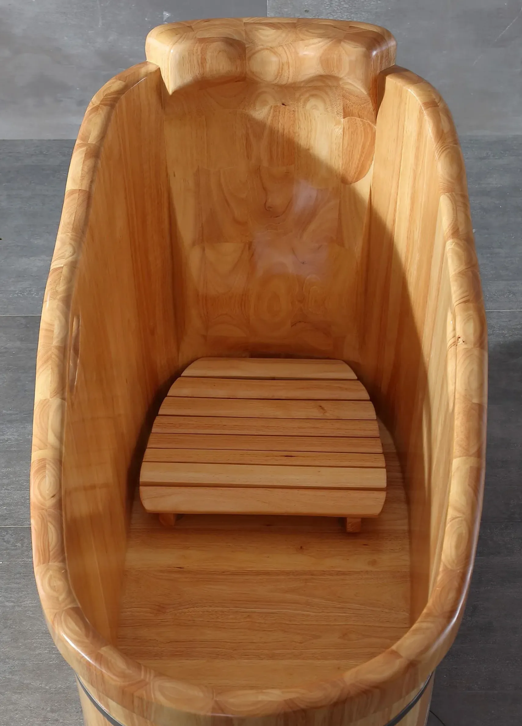 ALFI brand 57" Rubber Wood Free Standing Oval Soaking Bathtub, Natural Wood, AB1187