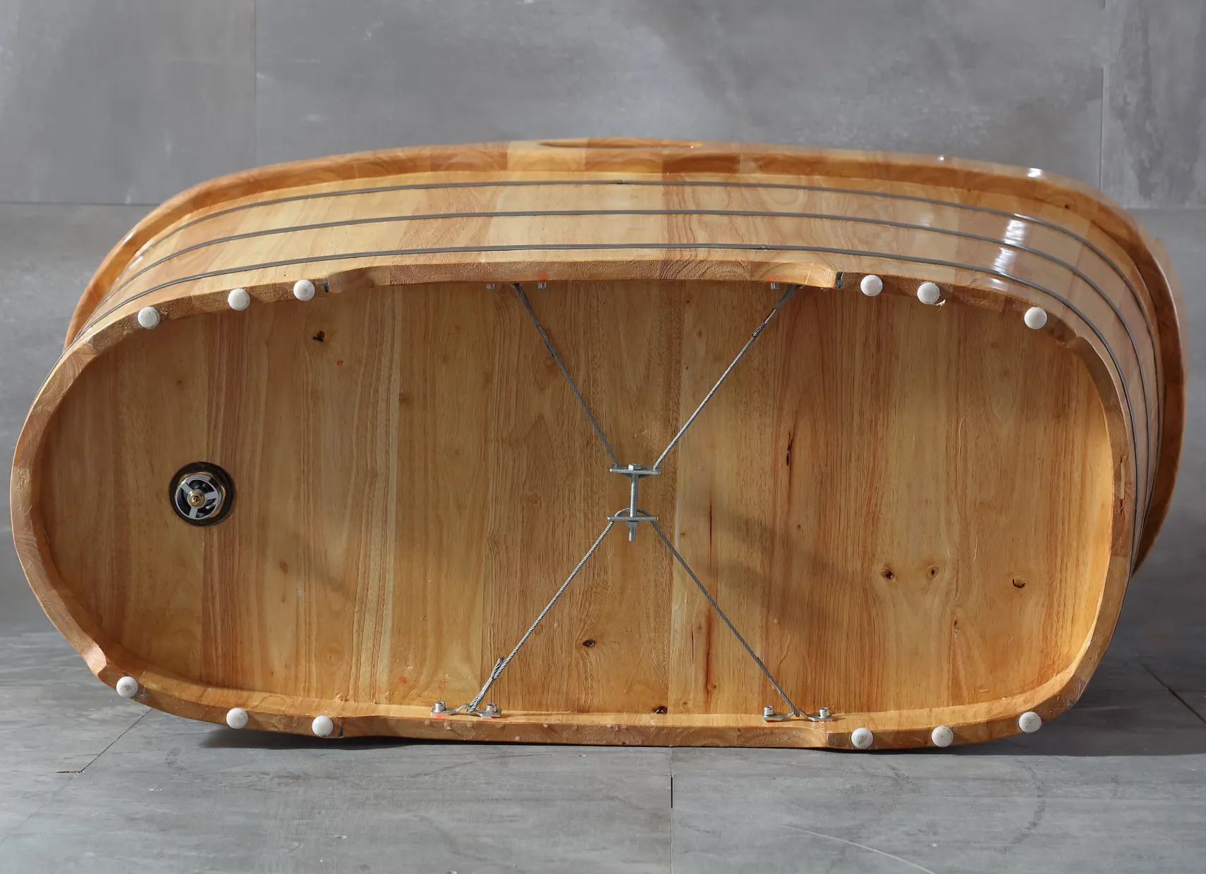 ALFI brand 57" Rubber Wood Free Standing Oval Soaking Bathtub, Natural Wood, AB1187