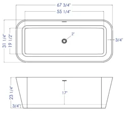ALFI brand 68" Solid Surface Smooth Resin Free Standing Rectangle Soaking Bathtub, White Matte, AB9952