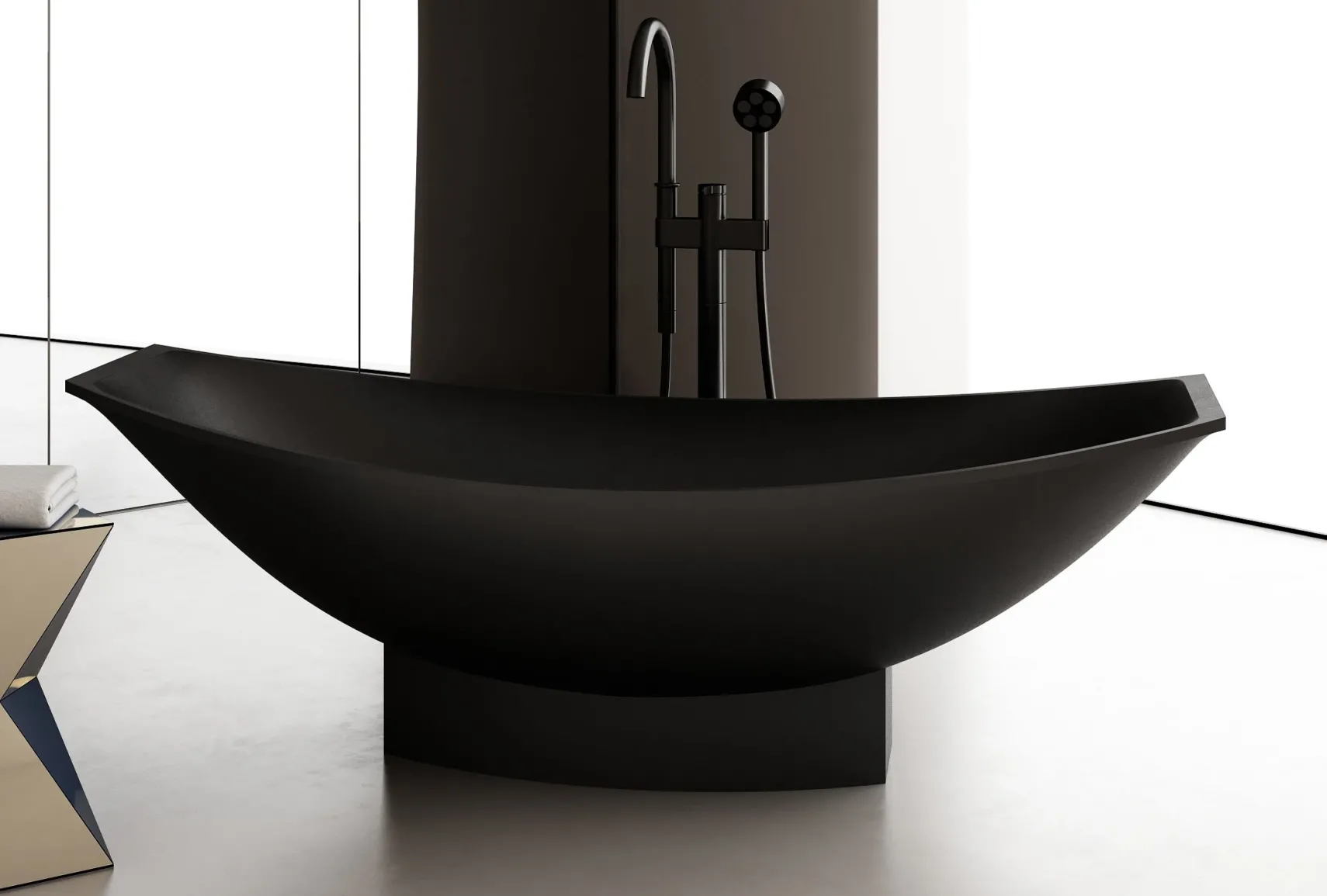 ALFI brand 71" Solid Surface Resin Free Standing Oval Bathtub, Hammock Style, Black Matte, AB9991BM
