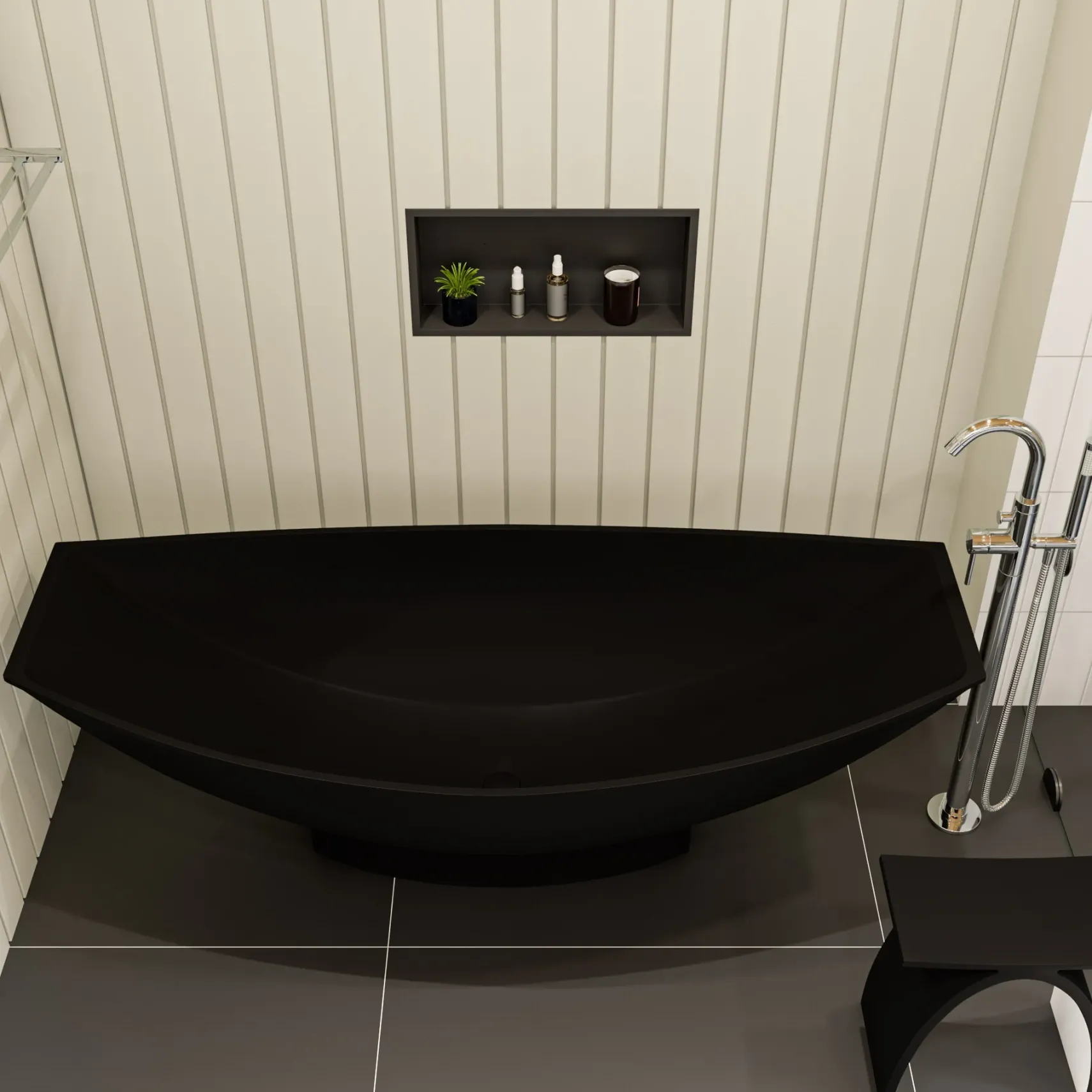 ALFI brand 71" Solid Surface Resin Free Standing Oval Bathtub, Hammock Style, Black Matte, AB9991BM