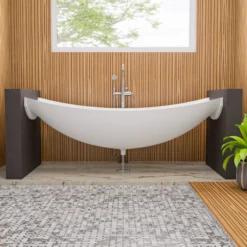 ALFI brand 71" Solid Surface Resin Free Standing Oval Bathtub, White Matte, HammockTub2-WM