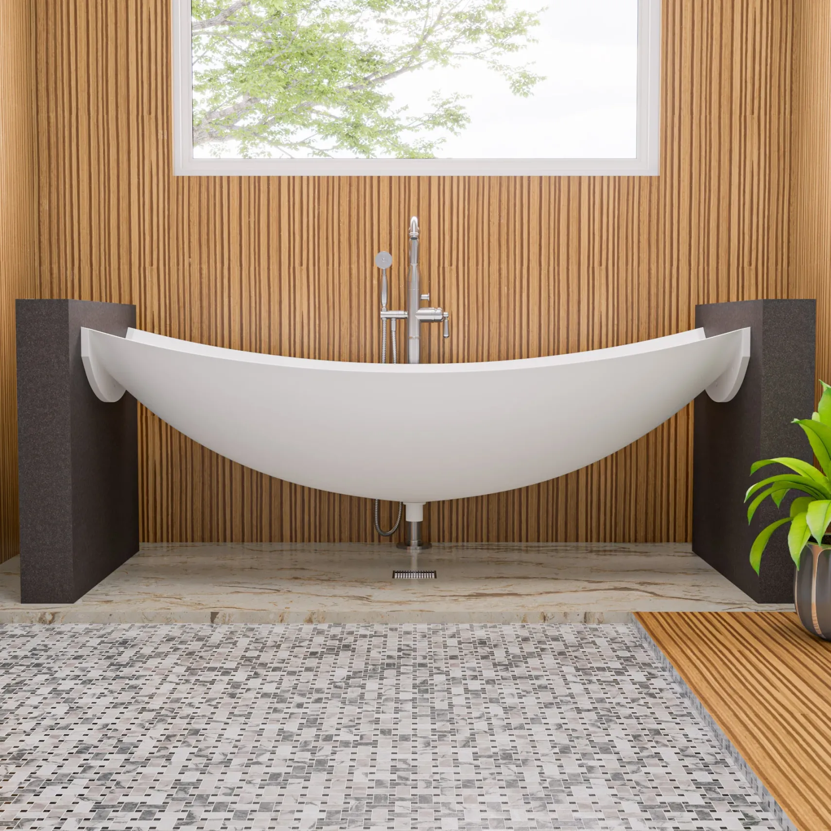 ALFI brand 71" Solid Surface Resin Free Standing Oval Bathtub, White Matte, HammockTub2-WM