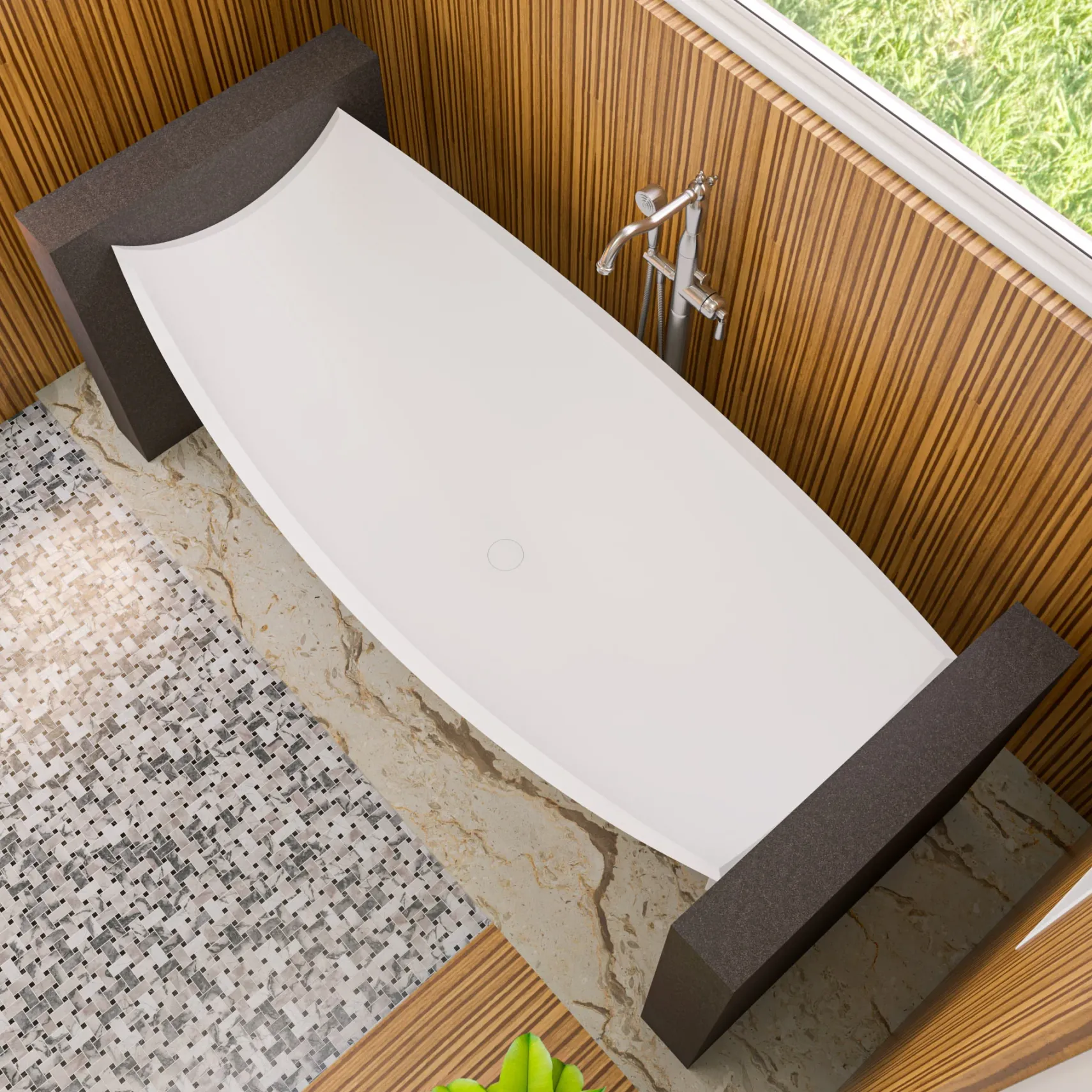 ALFI brand 71" Solid Surface Resin Free Standing Oval Bathtub, White Matte, HammockTub2-WM