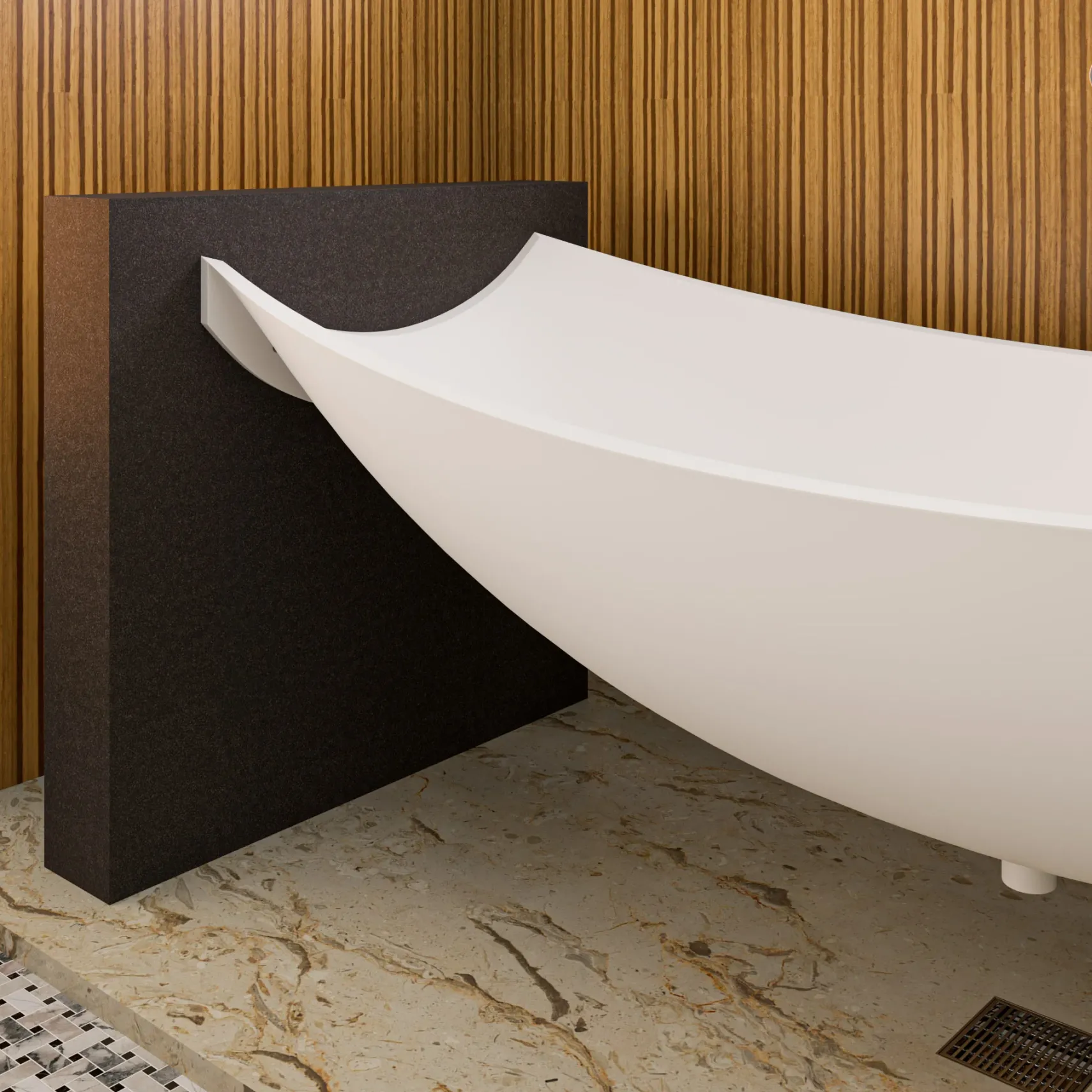 ALFI brand 71" Solid Surface Resin Free Standing Oval Bathtub, White Matte, HammockTub2-WM