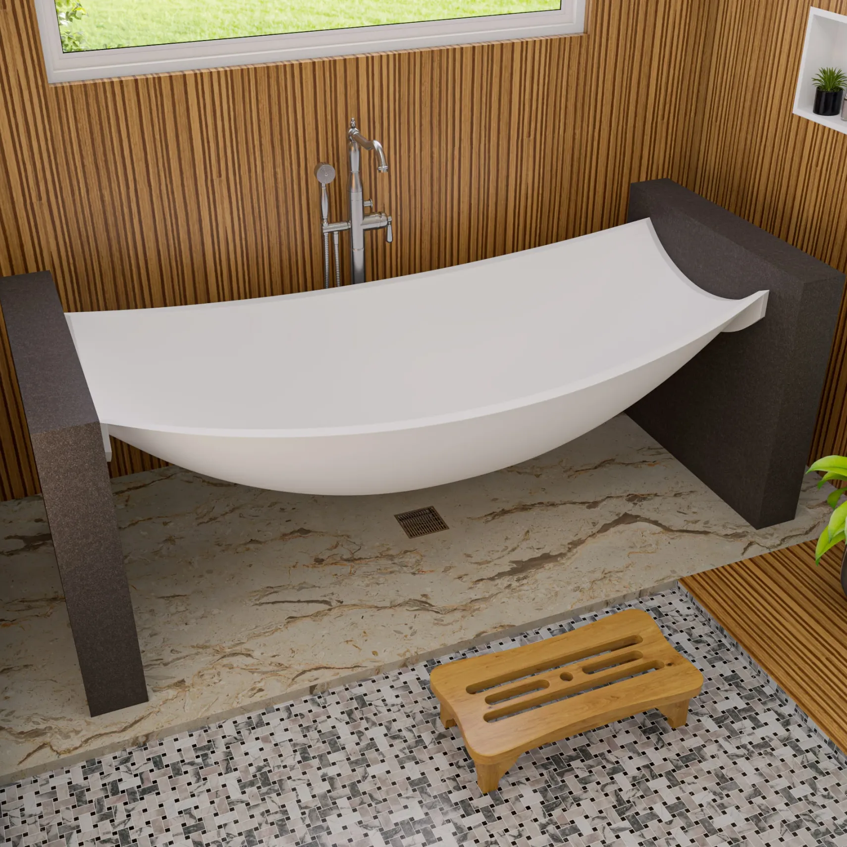 ALFI brand 71" Solid Surface Resin Free Standing Oval Bathtub, White Matte, HammockTub2-WM