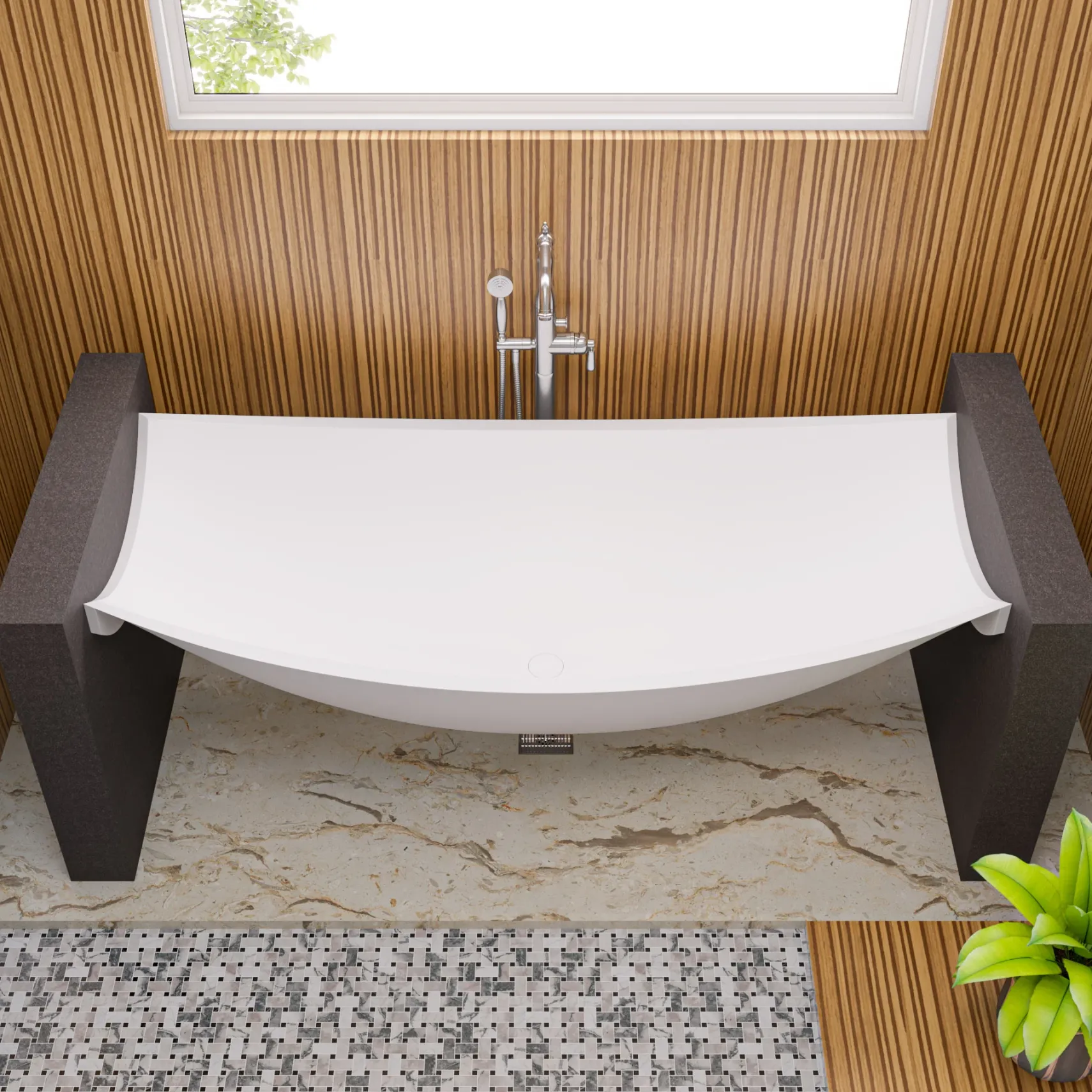 ALFI brand 71" Solid Surface Resin Free Standing Oval Bathtub, White Matte, HammockTub2-WM