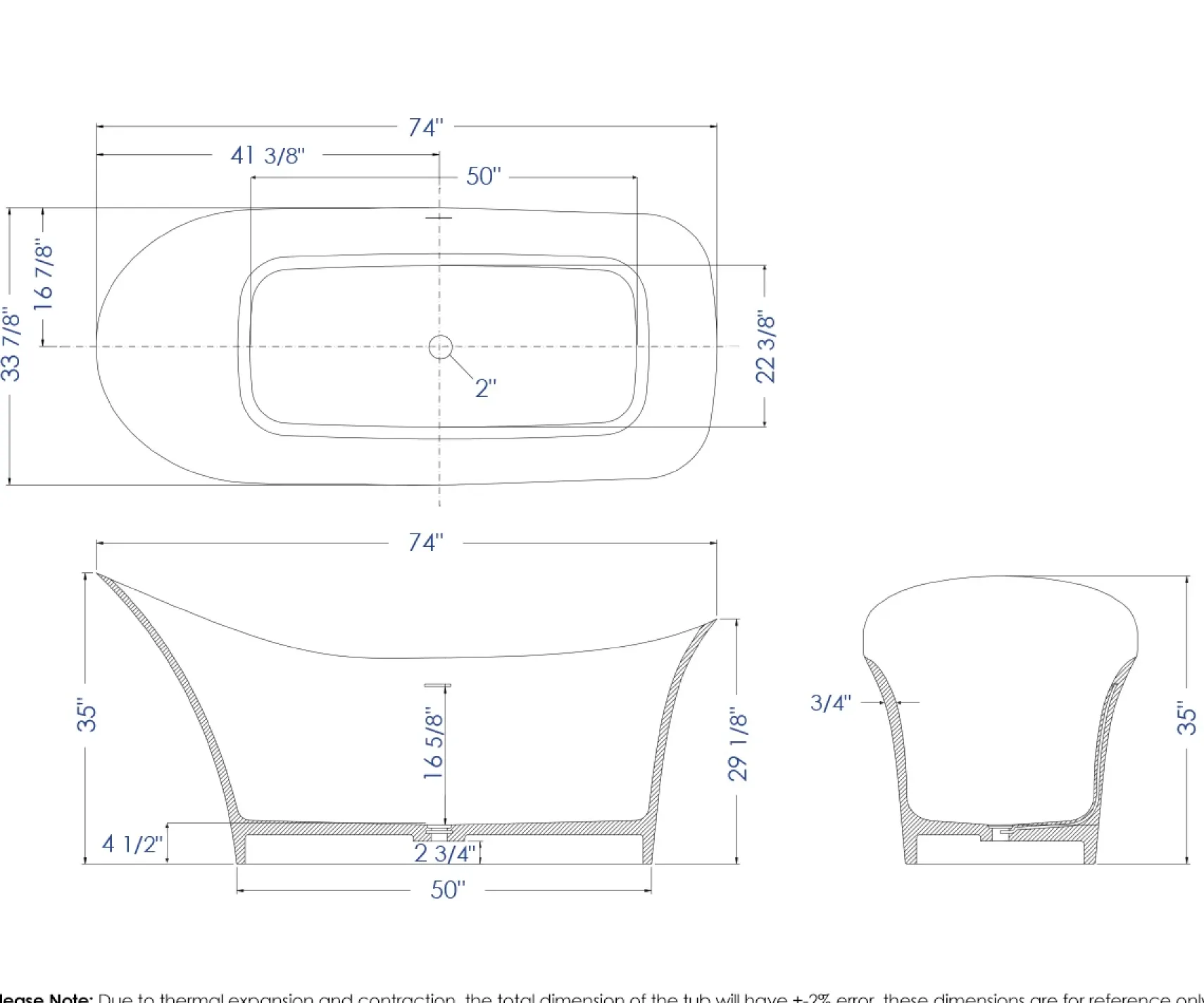 ALFI brand 74" Solid Surface Smooth Resin Free Standing Oval Soaking Bathtub, White Matte, AB9915