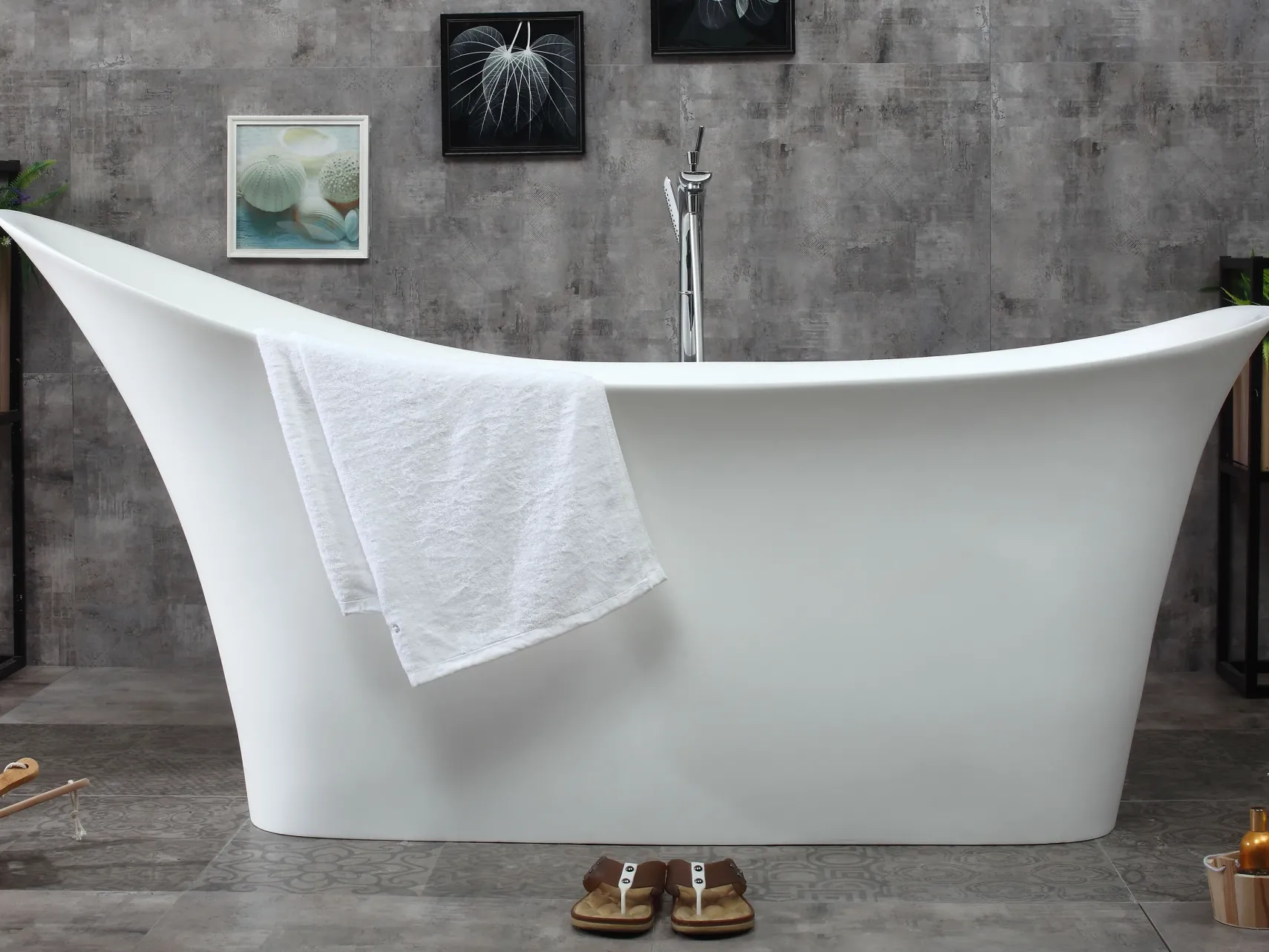ALFI brand 74" Solid Surface Smooth Resin Free Standing Oval Soaking Bathtub, White Matte, AB9915