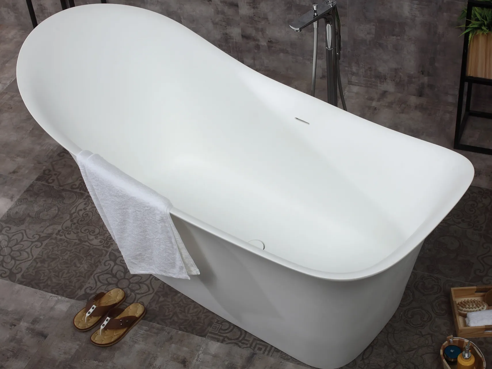 ALFI brand 74" Solid Surface Smooth Resin Free Standing Oval Soaking Bathtub, White Matte, AB9915