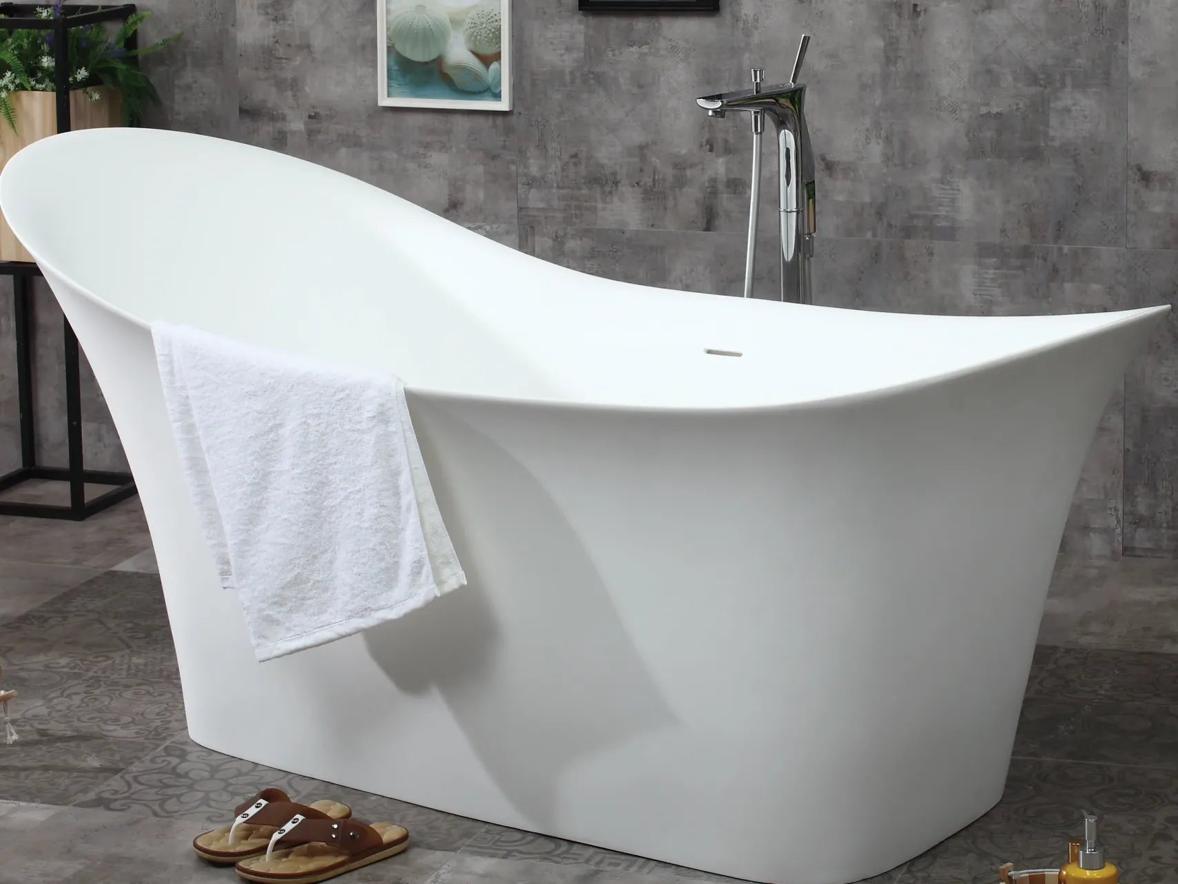ALFI brand 74" Solid Surface Smooth Resin Free Standing Oval Soaking Bathtub, White Matte, AB9915