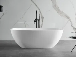 ALFI brand 59" Solid Surface Resin Free Standing Oval Soaking Bathtub, White, AB9975