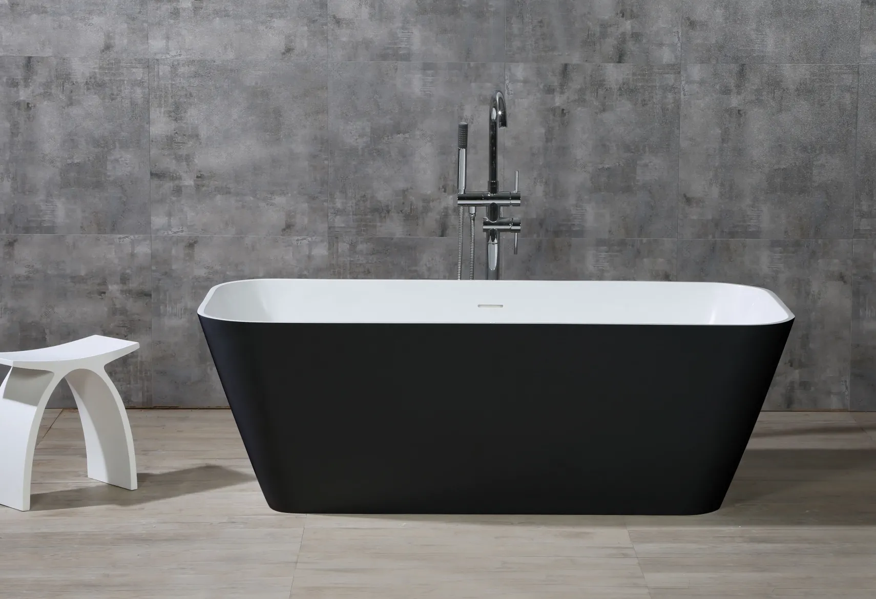 ALFI brand 68" Solid Surface Resin Free Standing Rectangle Soaking Bathtub, Black & White, AB9952BM
