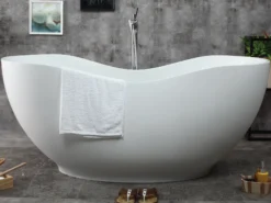 ALFI brand 66" Solid Surface Smooth Resin Free Standing Oval Soaking Bathtub, White Matte, AB9949