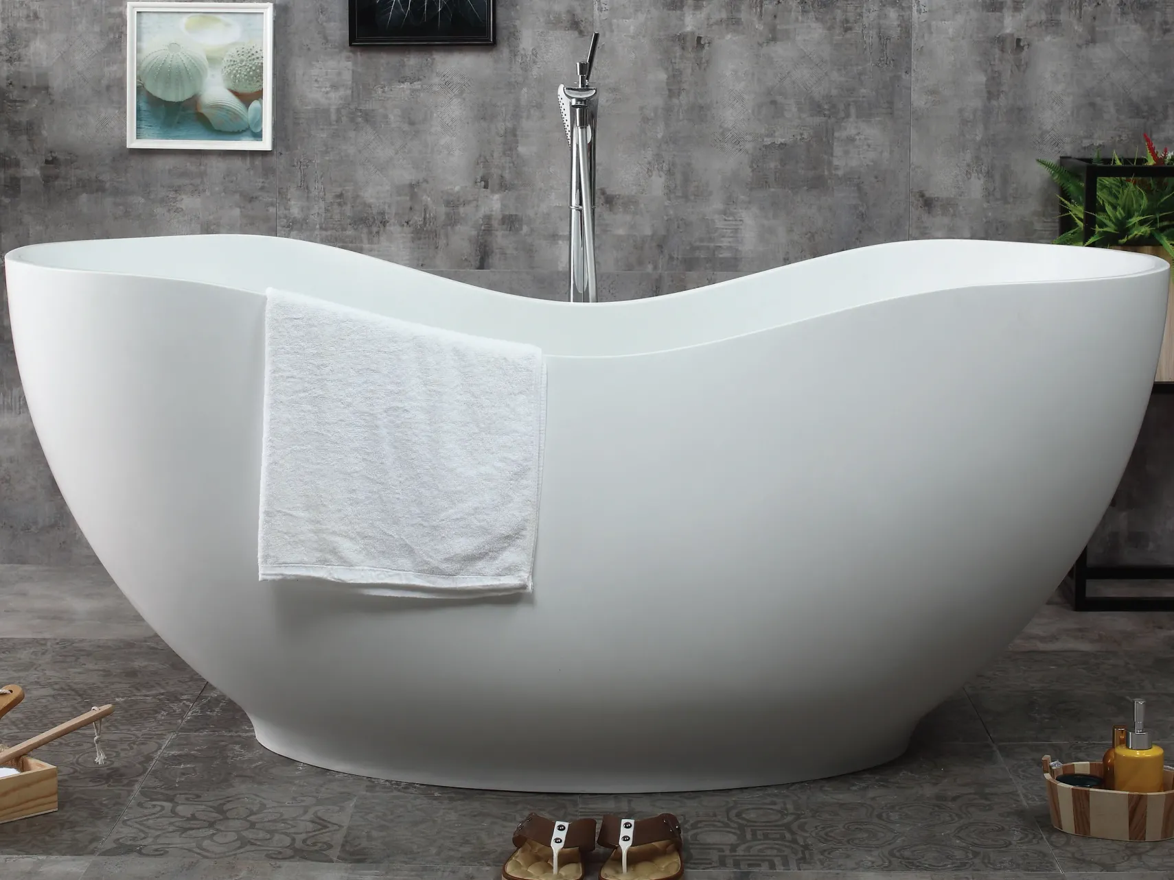 ALFI brand 66" Solid Surface Smooth Resin Free Standing Oval Soaking Bathtub, White Matte, AB9949