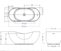 ALFI brand 66" Solid Surface Smooth Resin Free Standing Oval Soaking Bathtub, White Matte, AB9949
