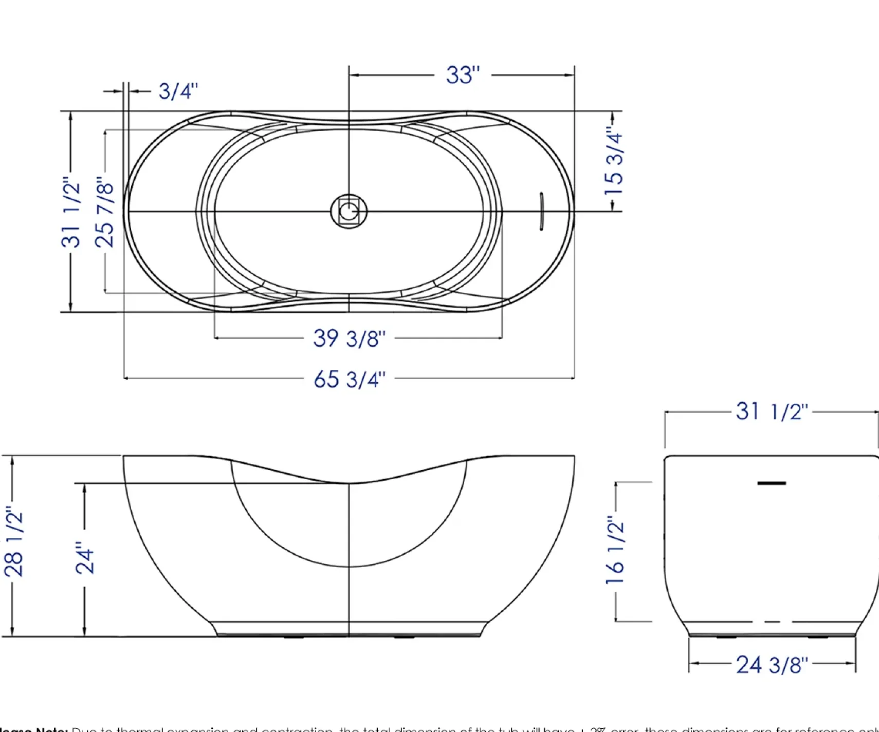 ALFI brand 66" Solid Surface Smooth Resin Free Standing Oval Soaking Bathtub, White Matte, AB9949