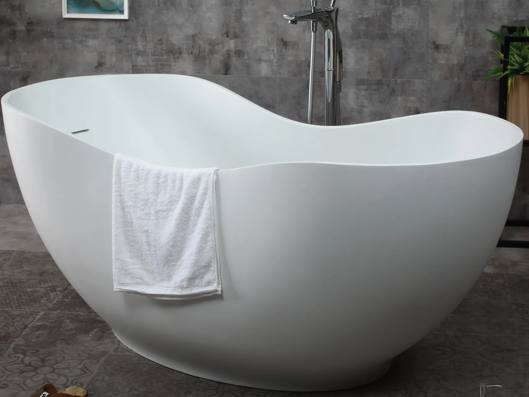 ALFI brand 66" Solid Surface Smooth Resin Free Standing Oval Soaking Bathtub, White Matte, AB9949