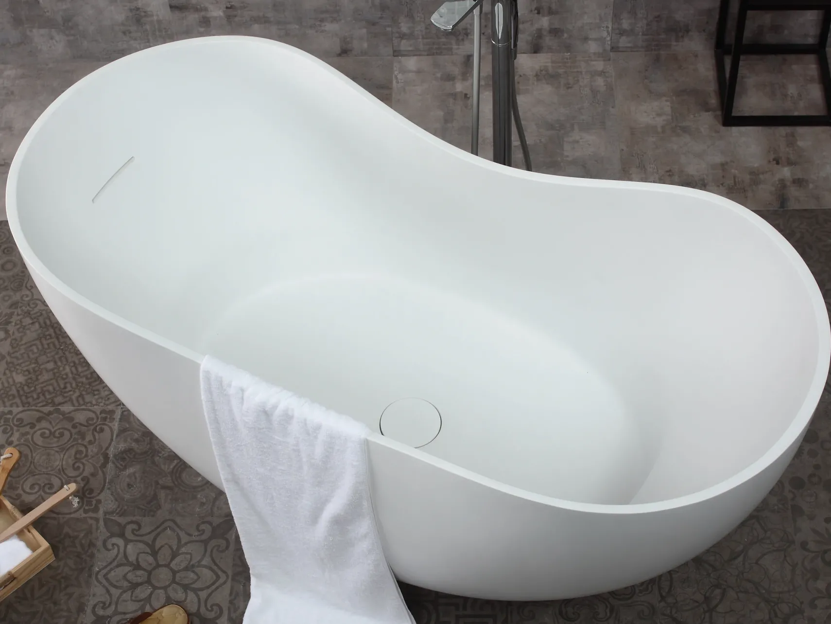 ALFI brand 66" Solid Surface Smooth Resin Free Standing Oval Soaking Bathtub, White Matte, AB9949